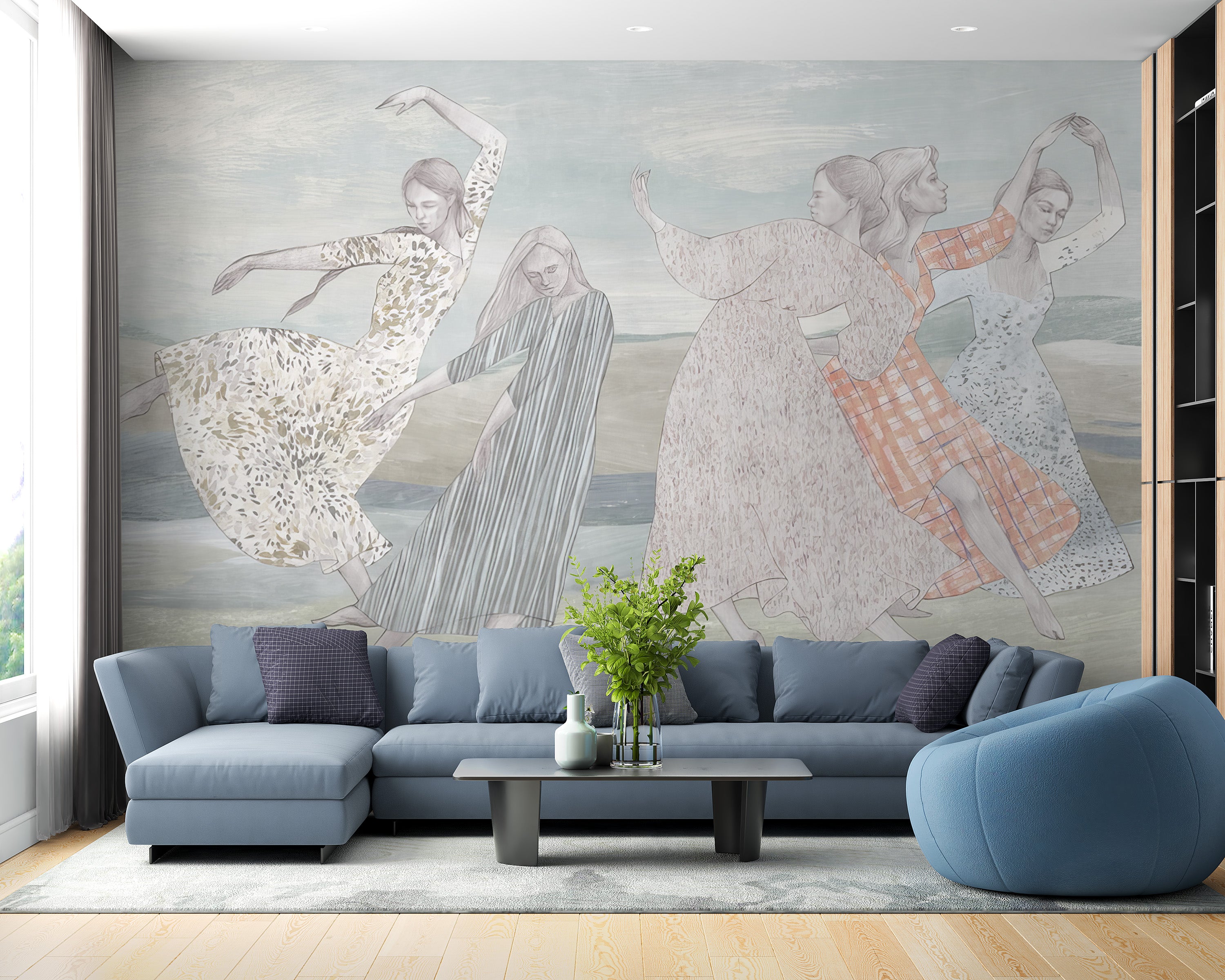 Room wallpaper featuring elegant dancing girls design