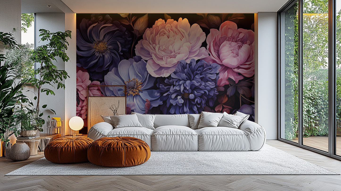 Elegant blossoming beauty mural with floral patterns