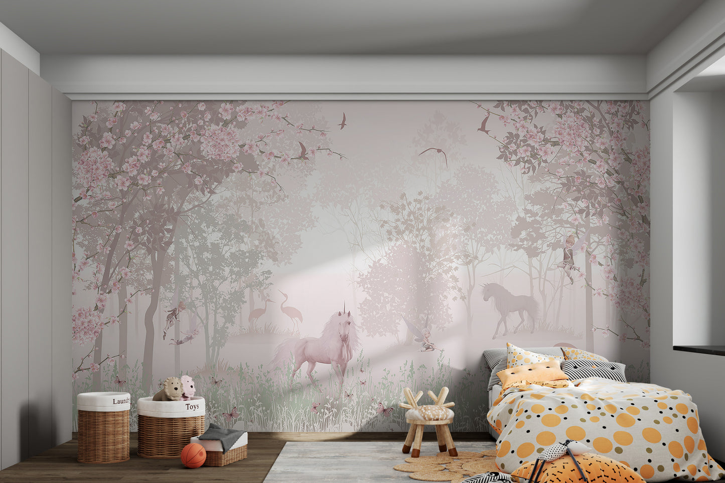 Enchanted Unicorn Blossom Forest Mural