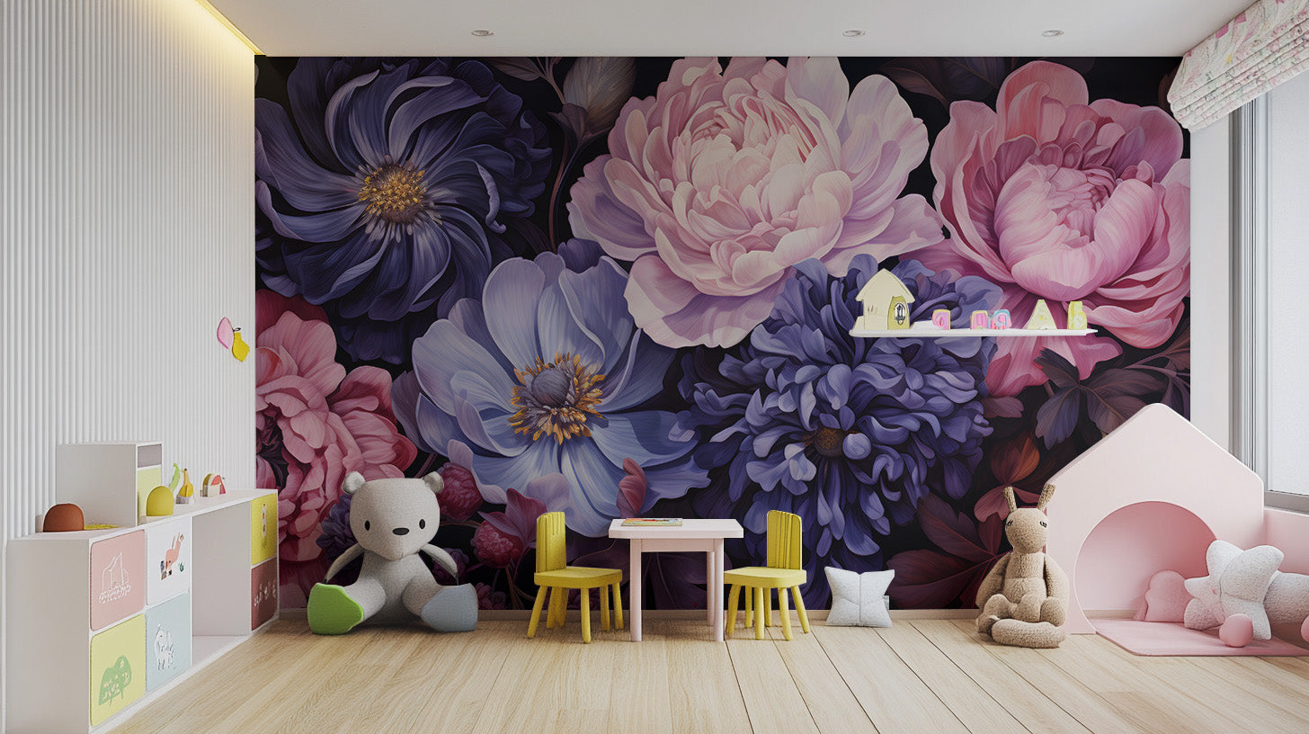 Blossoming flowers wall mural for a stylish interior touch