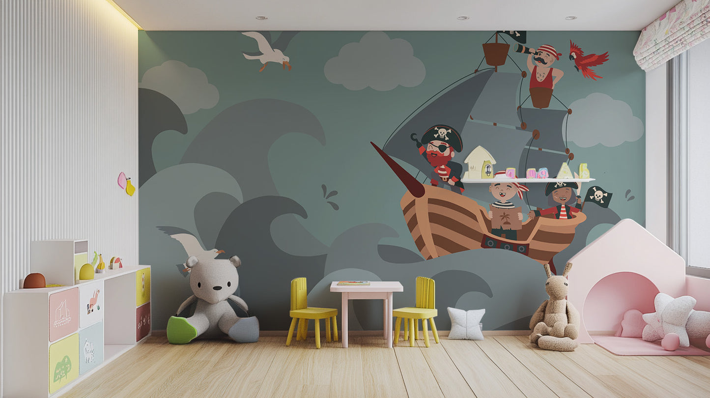 Adventurous Pirate Ship Wallpaper Mural