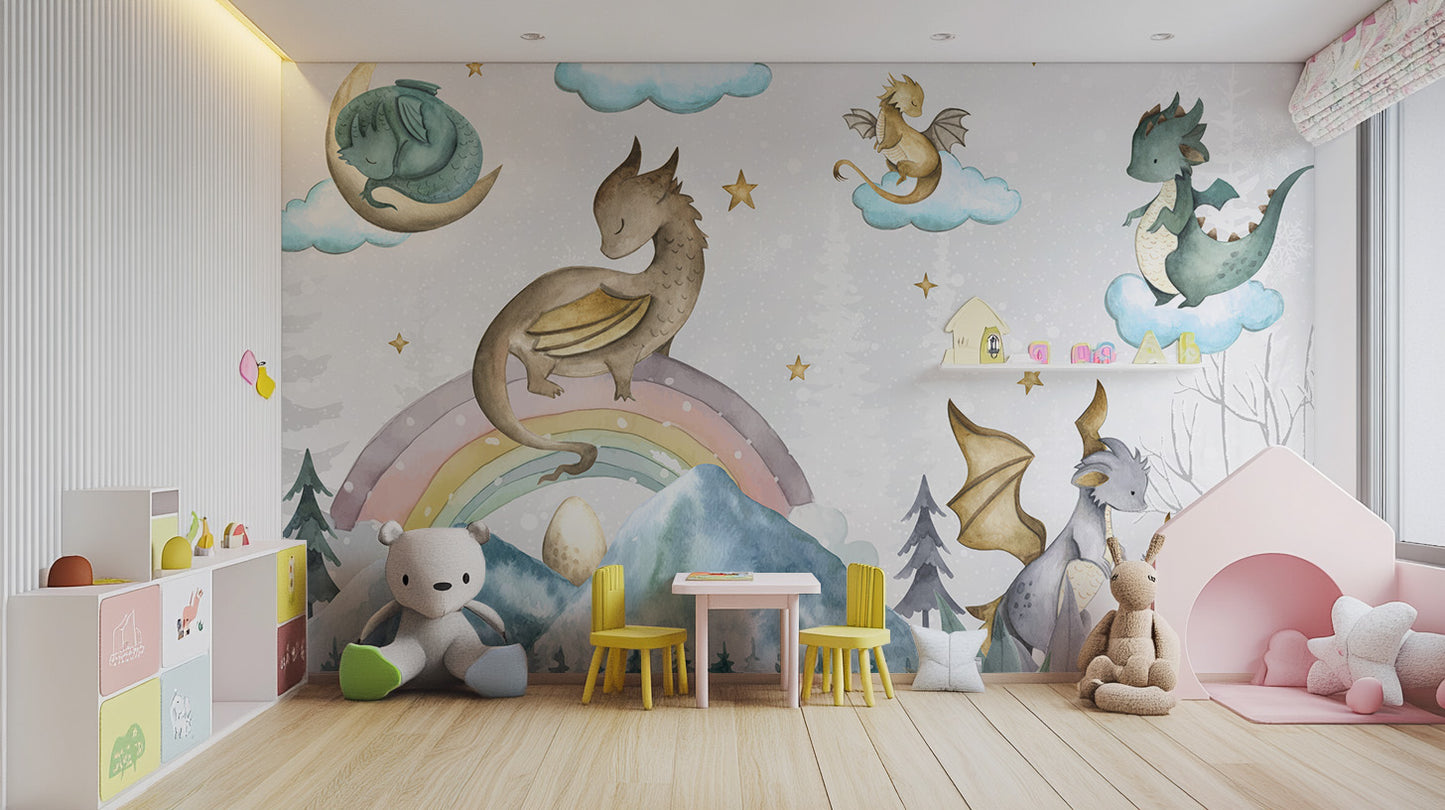 Dragon-inspired fairytale wall mural with an enchanting vibe