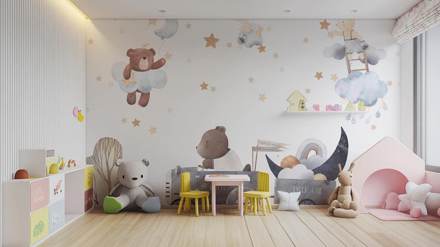 Room wallpaper featuring charming cloud bears design