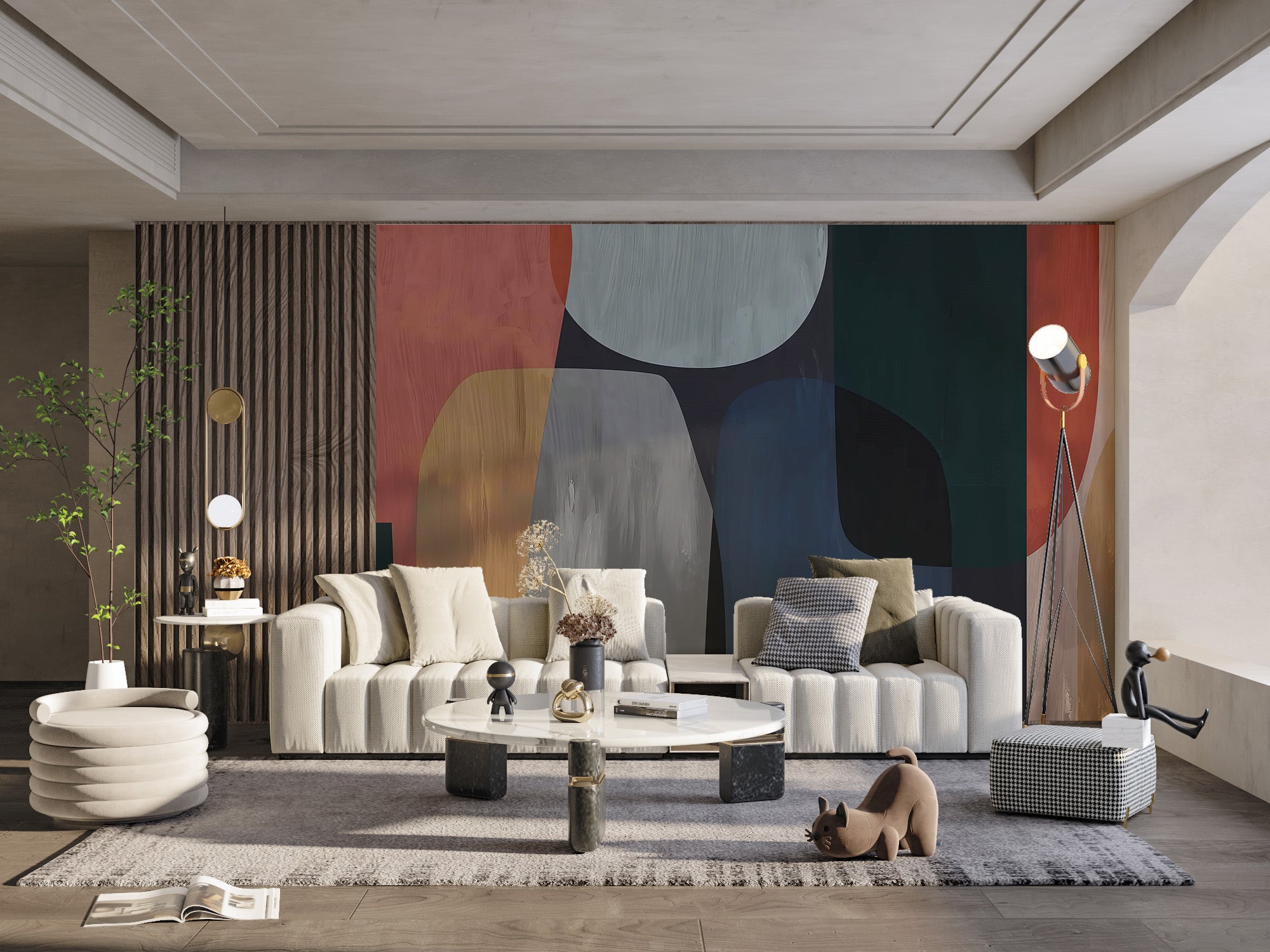 Minimalist modern mural with subtle abstract art elements
