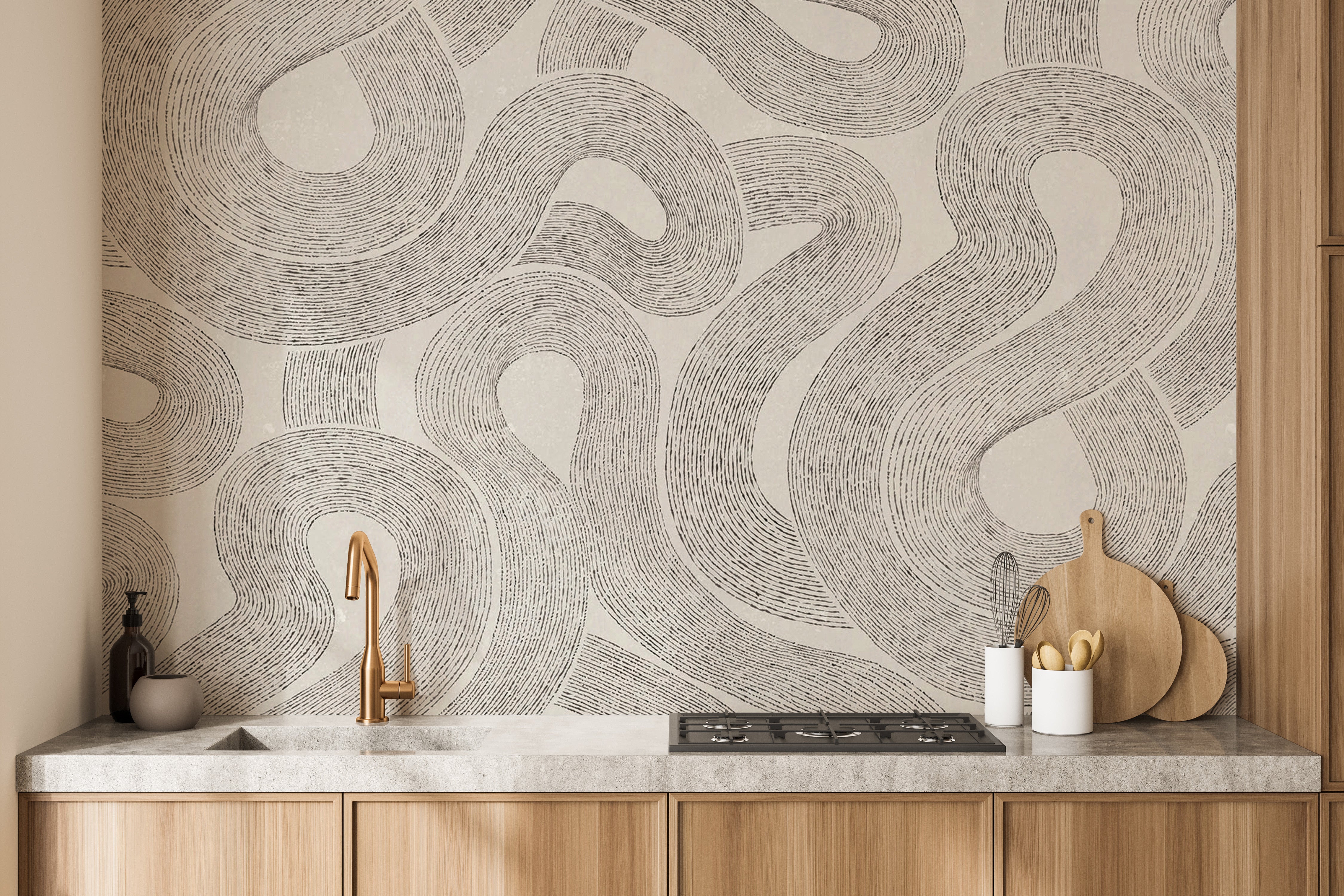 Artistic grey Zen mural for nature-inspired room decor