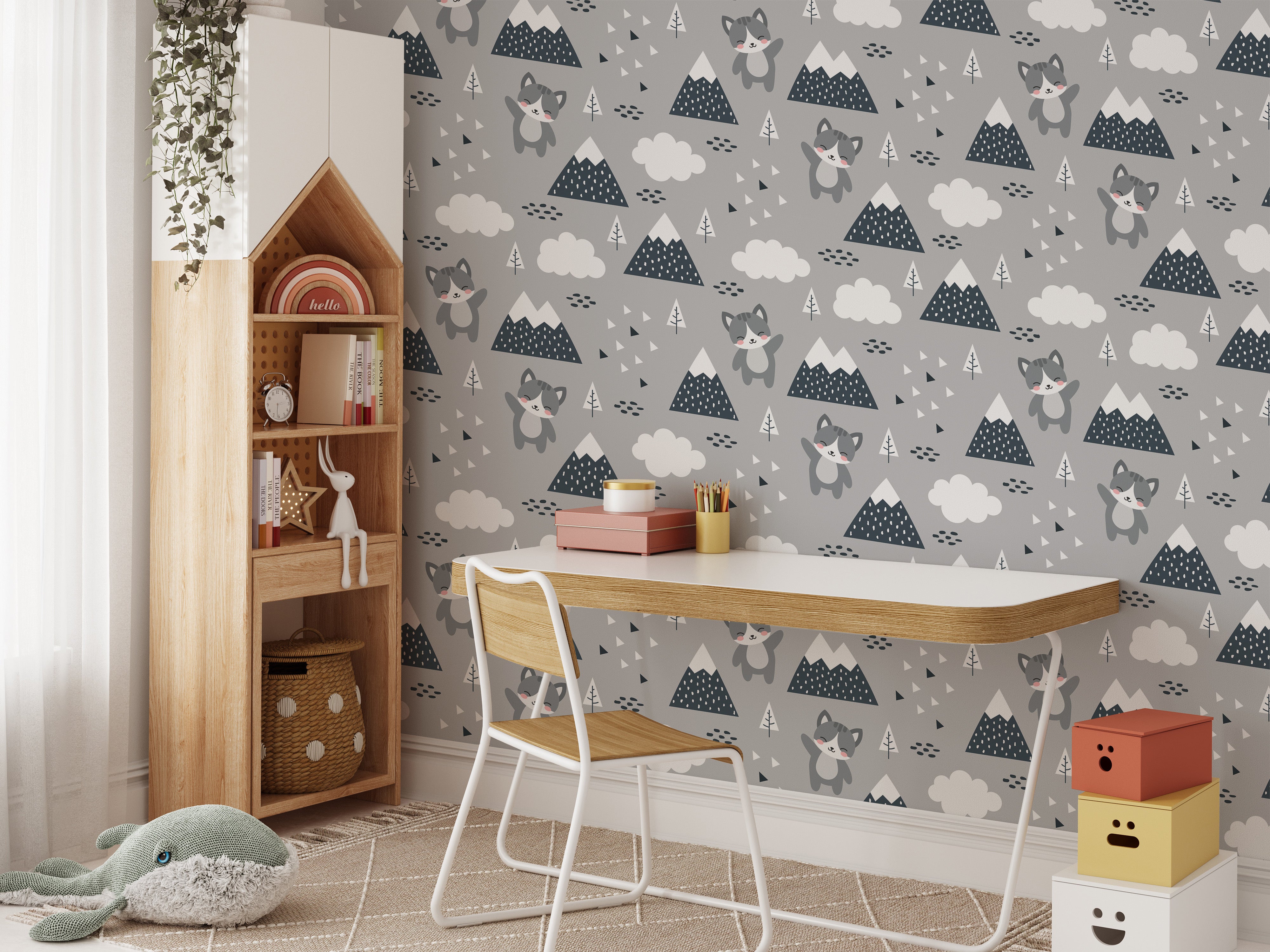 Scandinavian kitty wallpaper mural print



