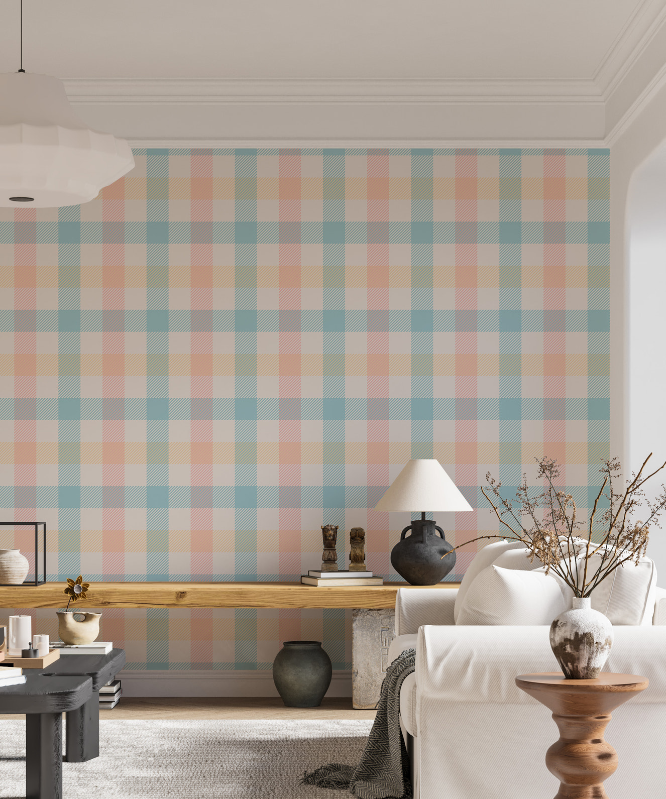 Vichy Pattern Pastel Gingham Stripe Geometric Wallpaper