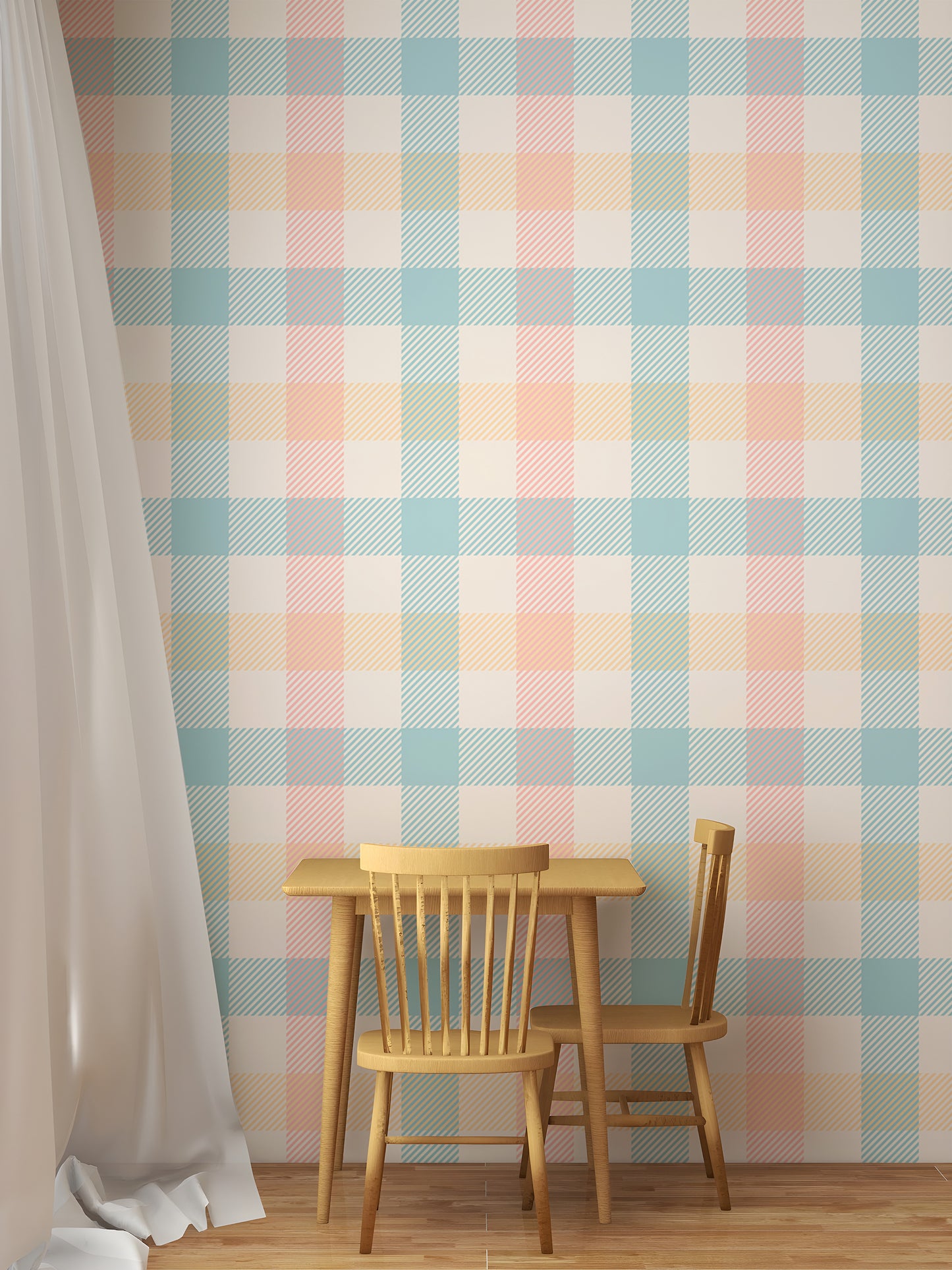 Vichy Pattern Pastel Gingham Stripe Geometric Wallpaper