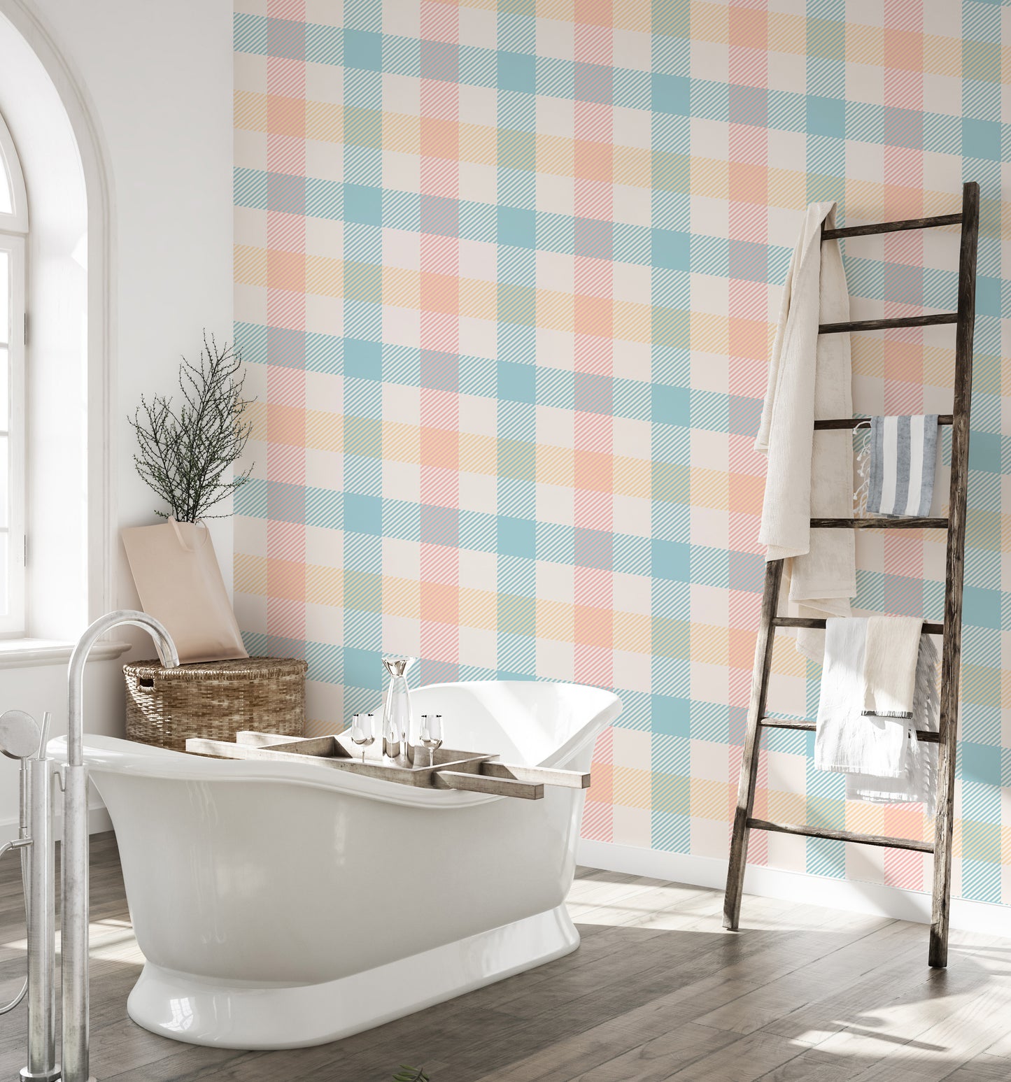 Vichy Pattern Pastel Gingham Stripe Geometric Wallpaper