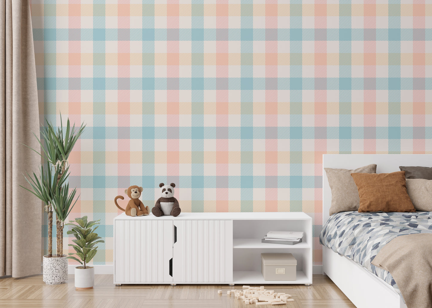 Vichy Pattern Pastel Gingham Stripe Geometric Wallpaper