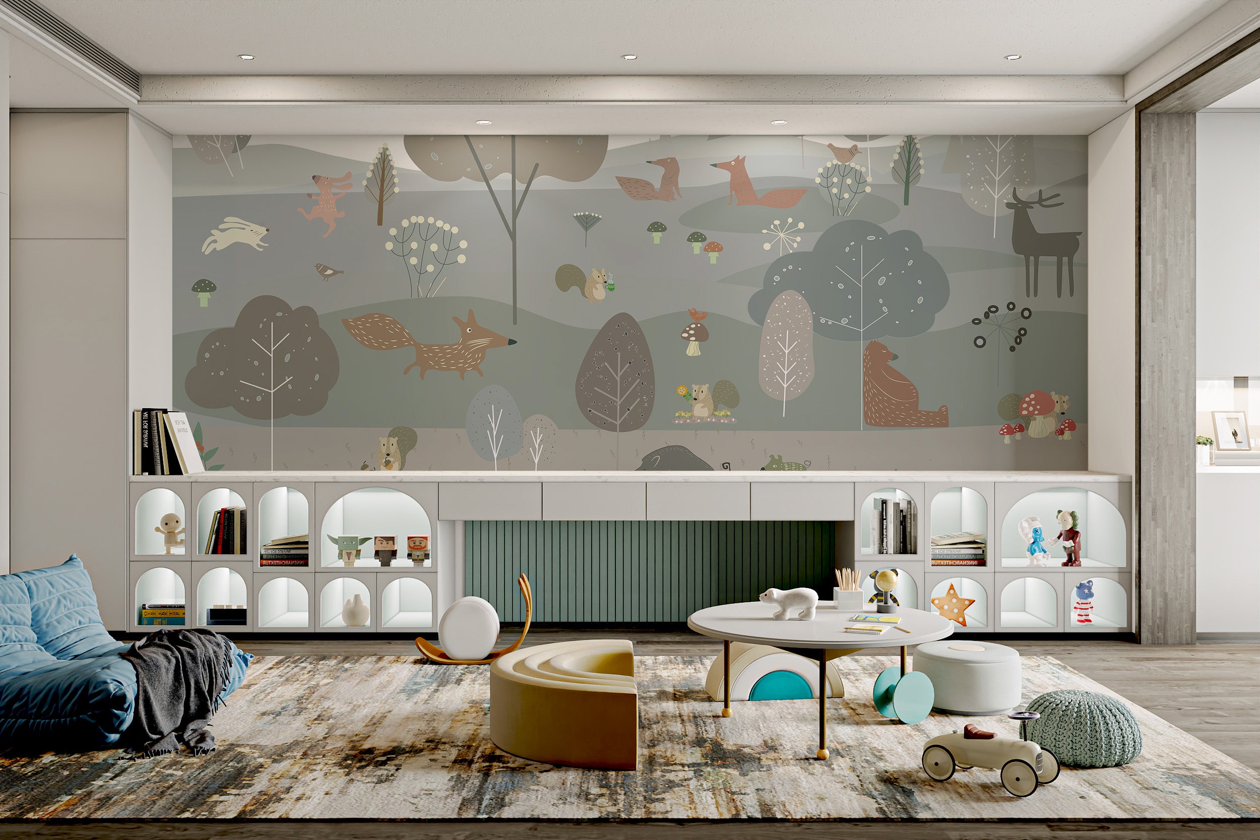 Scandinavian-style wallpaper with charming forest animals