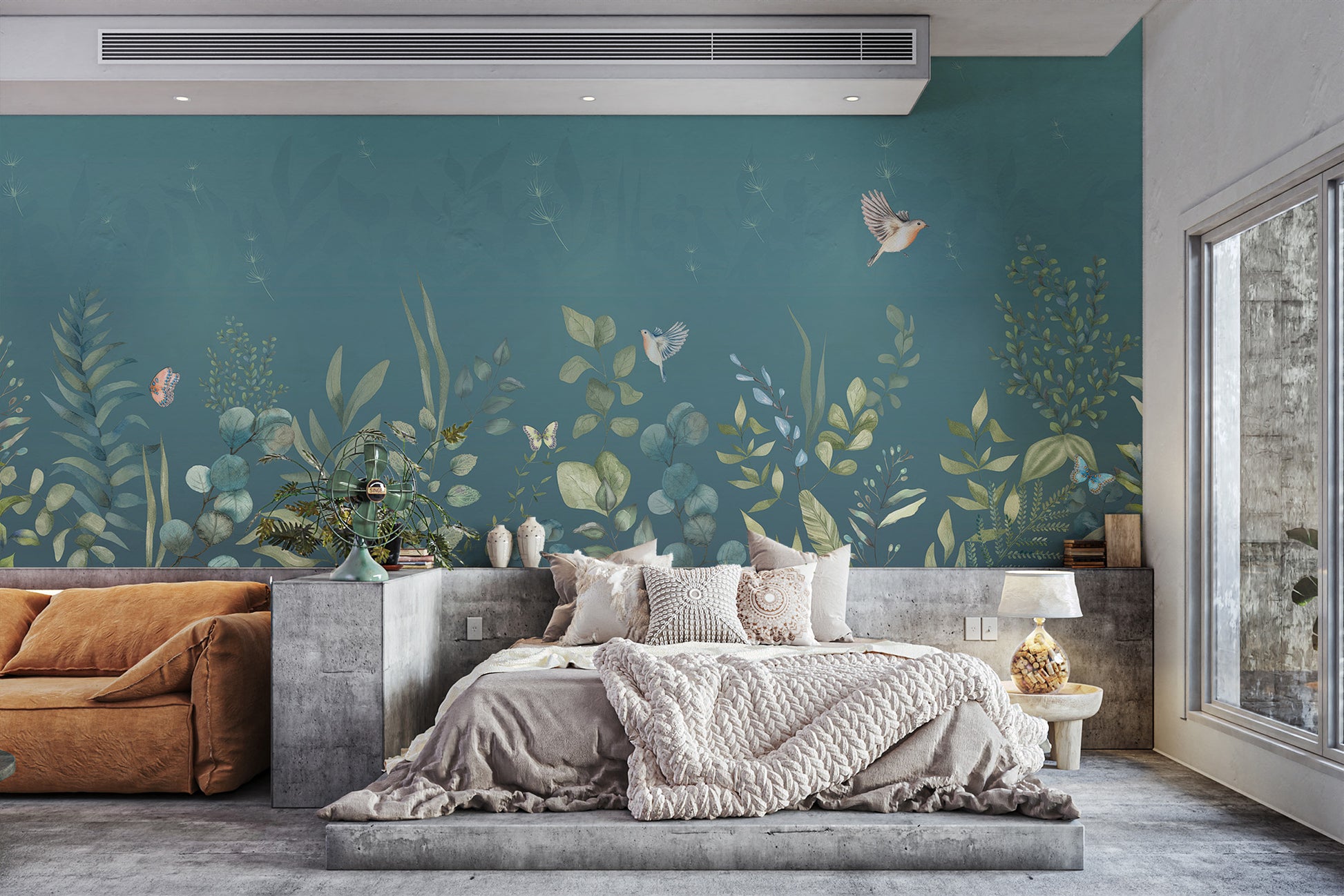 Moonlit garden mural with enchanting botanical details