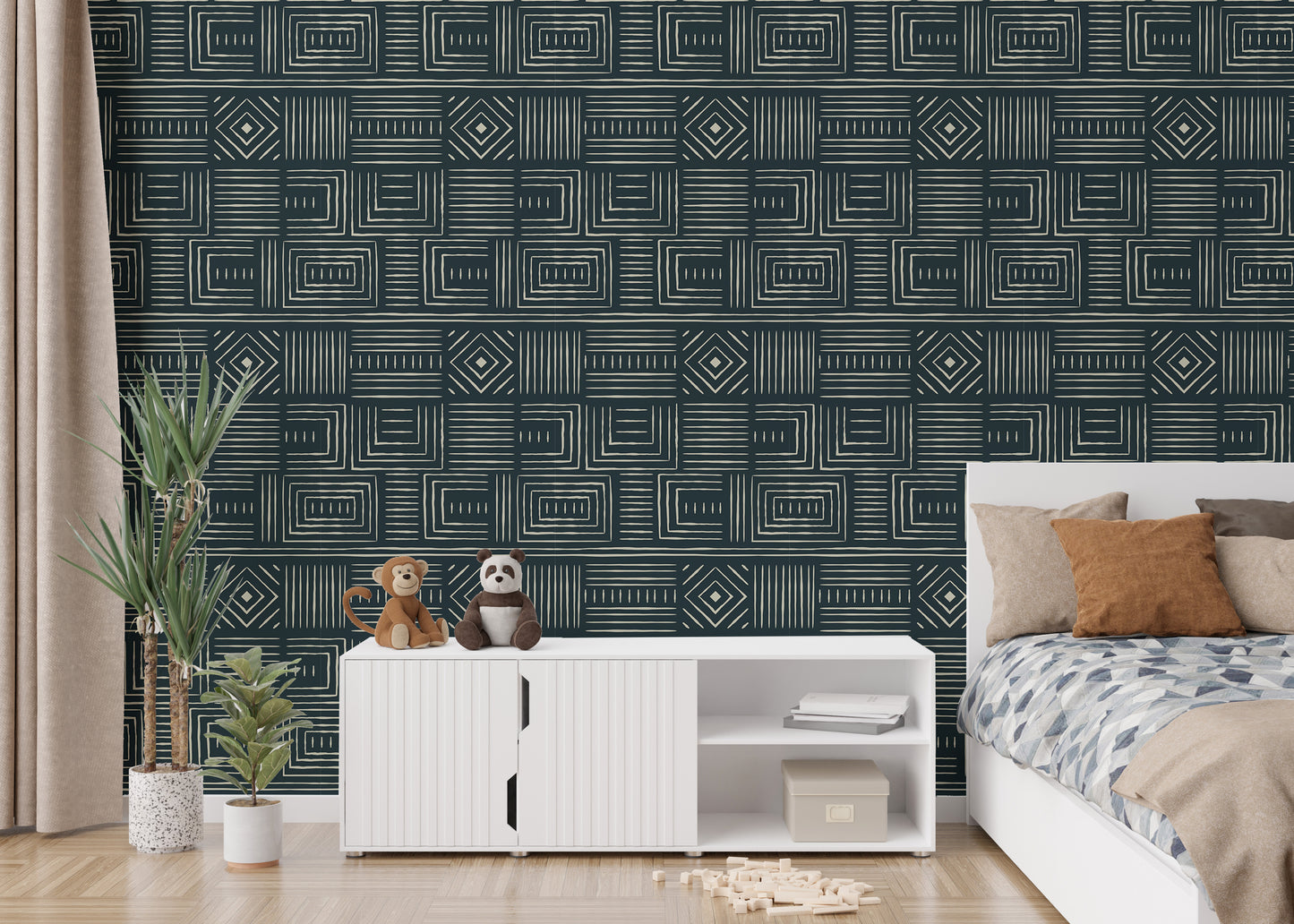 Africa Tribal Art Ethnic Green Background Geometric Wallpaper