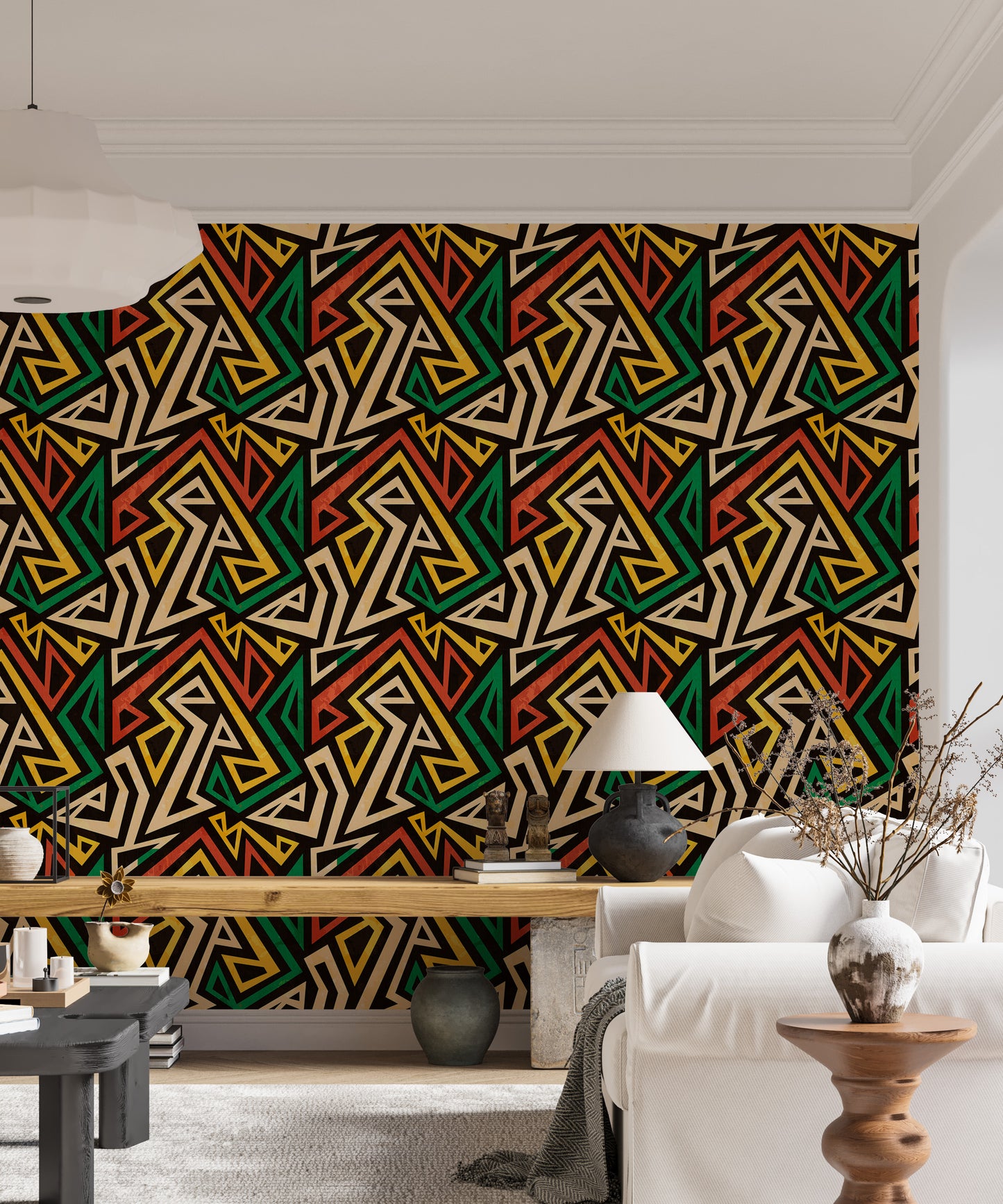 African Geometric Repeat Pattern Grunge Effect Wallpaper