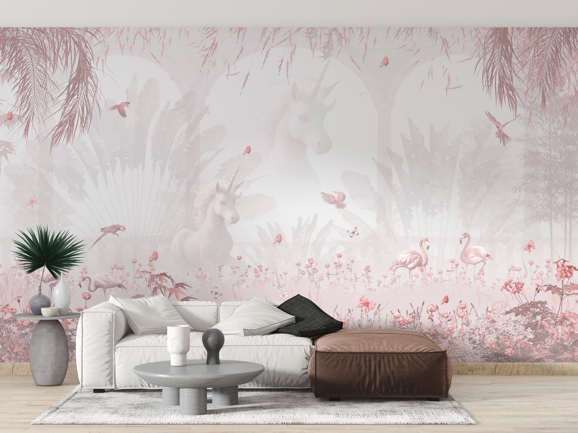 Pink Waterfall Dream Wallpaper Mural with pastel shades