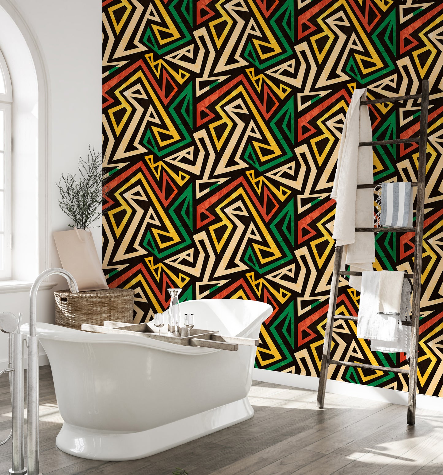 African Geometric Repeat Pattern Grunge Effect Wallpaper