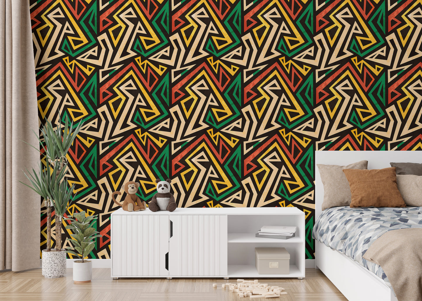 African Geometric Repeat Pattern Grunge Effect Wallpaper