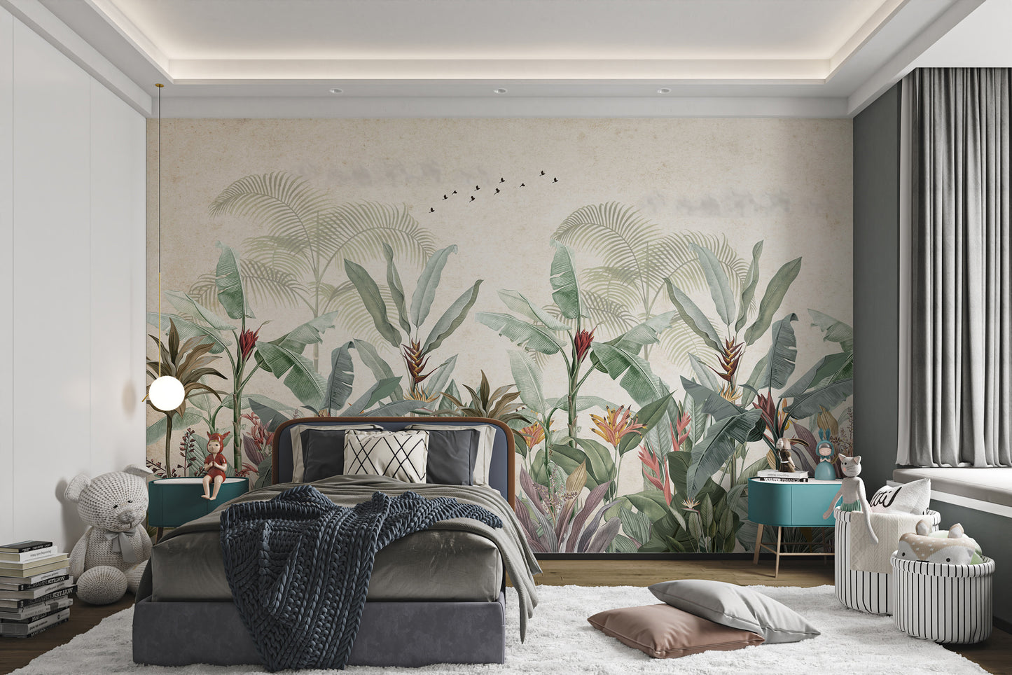 Vintage Tropical Botanical Leaf Mural