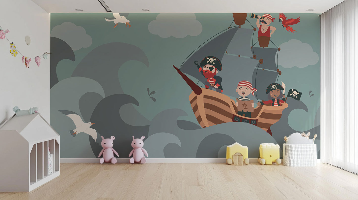 Adventurous Pirate Ship Wallpaper Mural