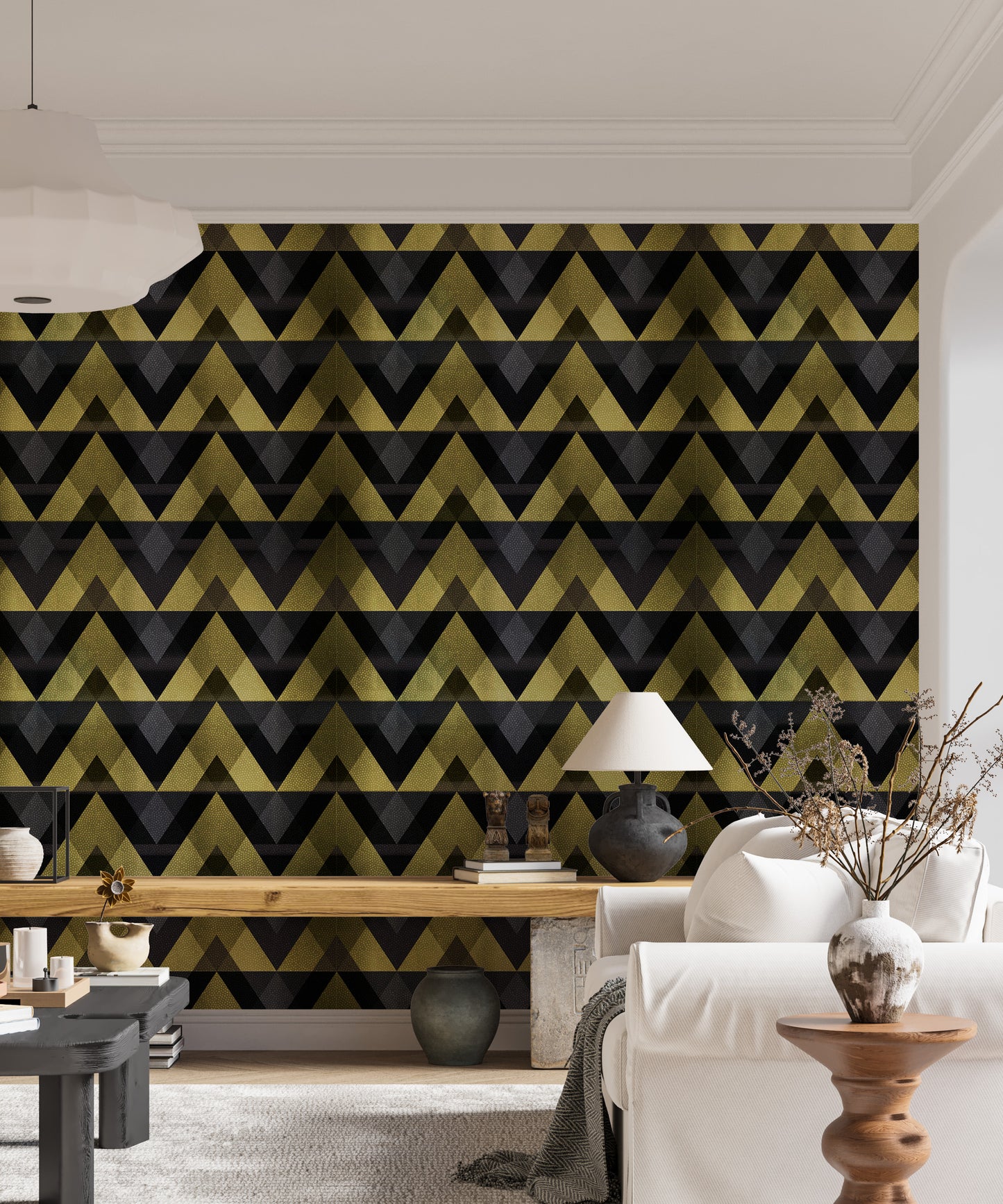 Gold Zigzag Geometric Peel and Stick Wallpaper