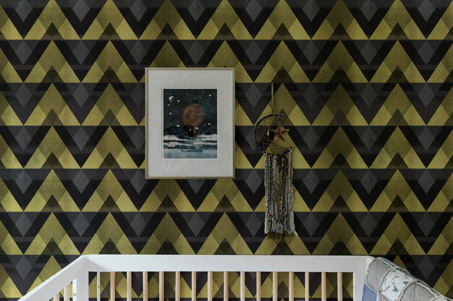 Gold Zigzag Geometric Peel and Stick Wallpaper