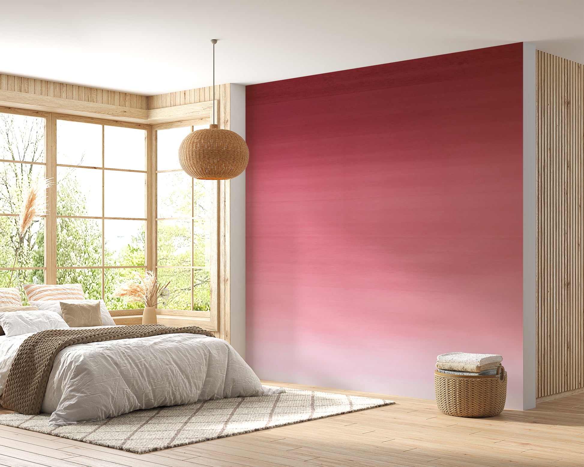 Barbie-inspired wall mural with soft ombre shades