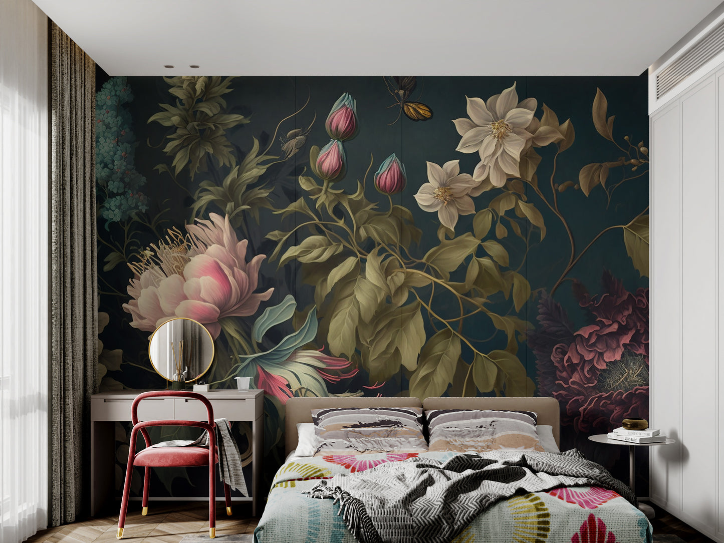 Botanical floral painting wallpaper design
