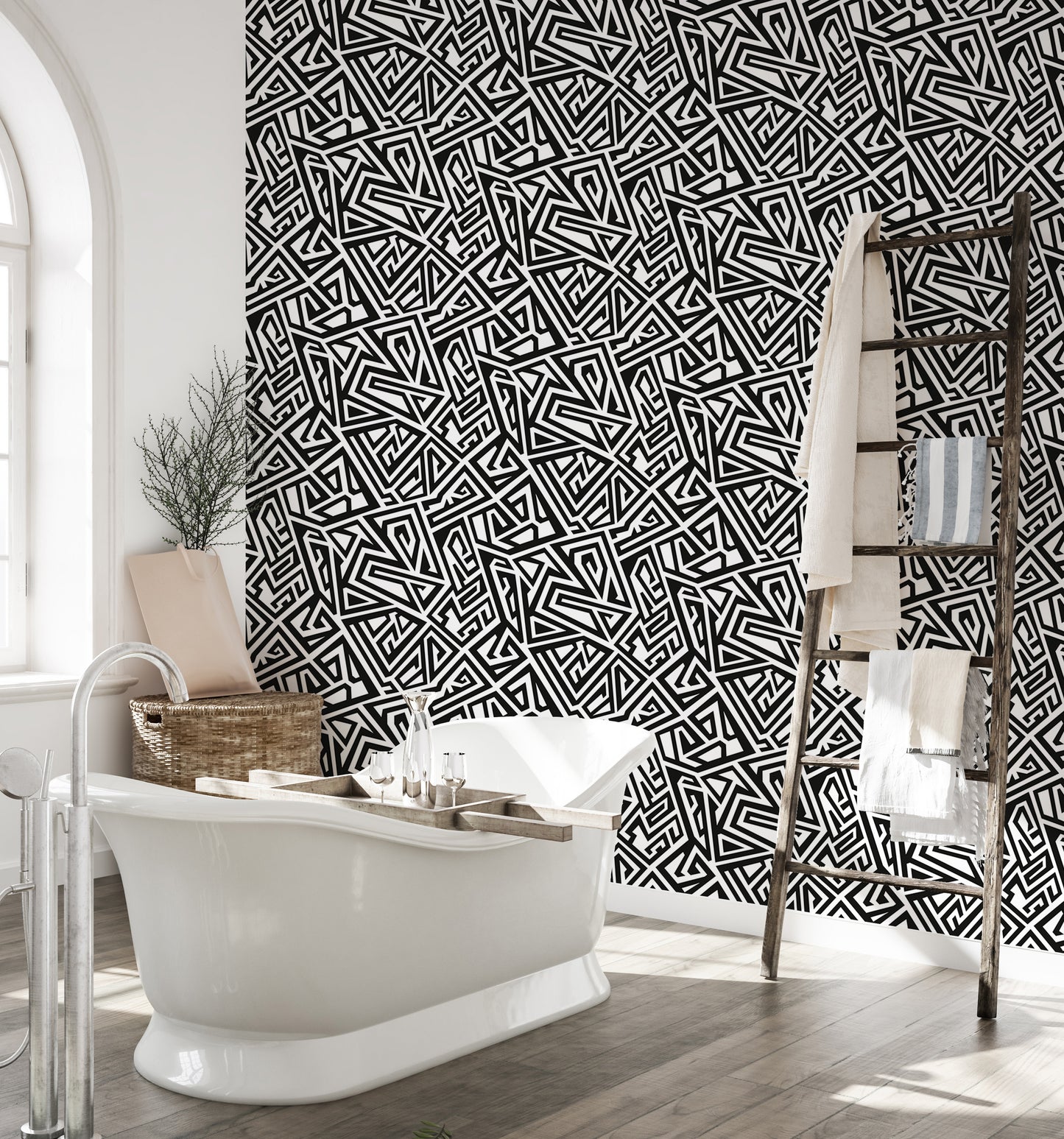 Black and White Monochrome Ancient Geometric Wallpaper