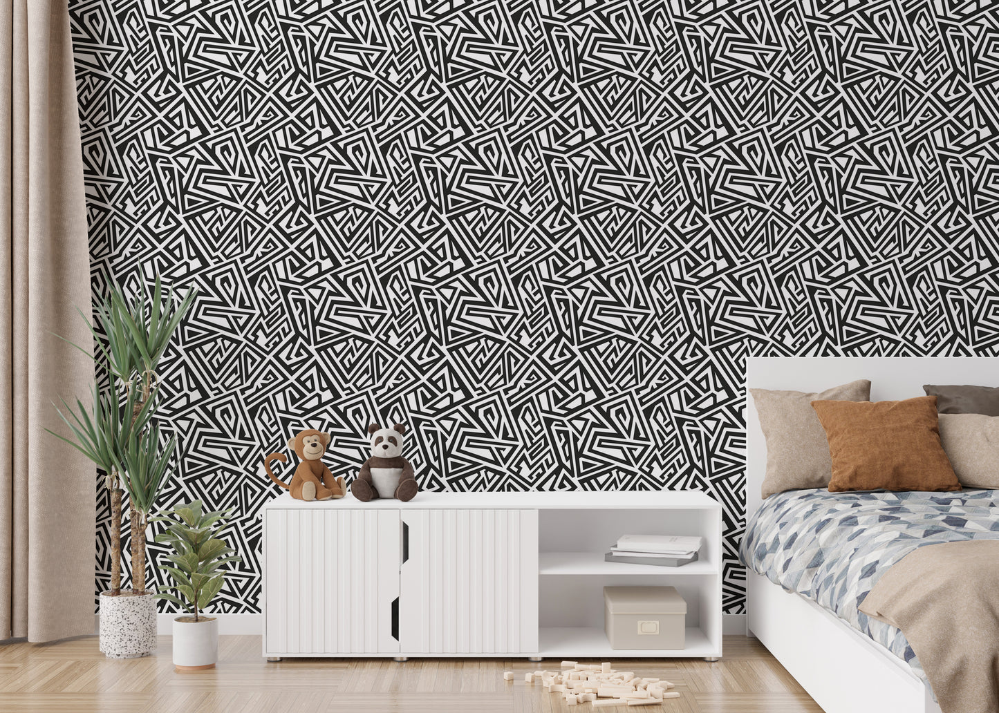 Black and White Monochrome Ancient Geometric Wallpaper