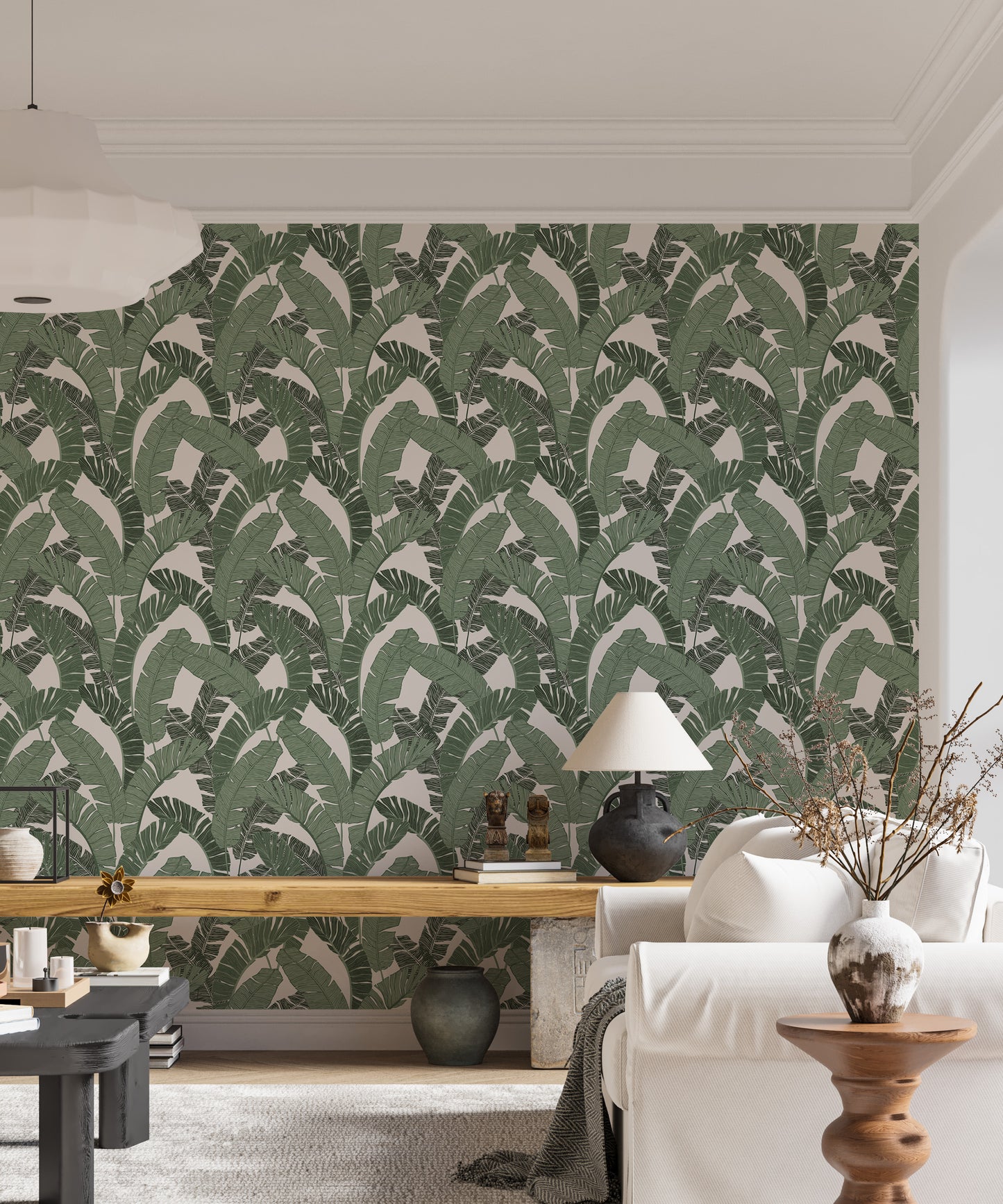 Banana Leaf Green Color Repeat Pattern Wallpaper