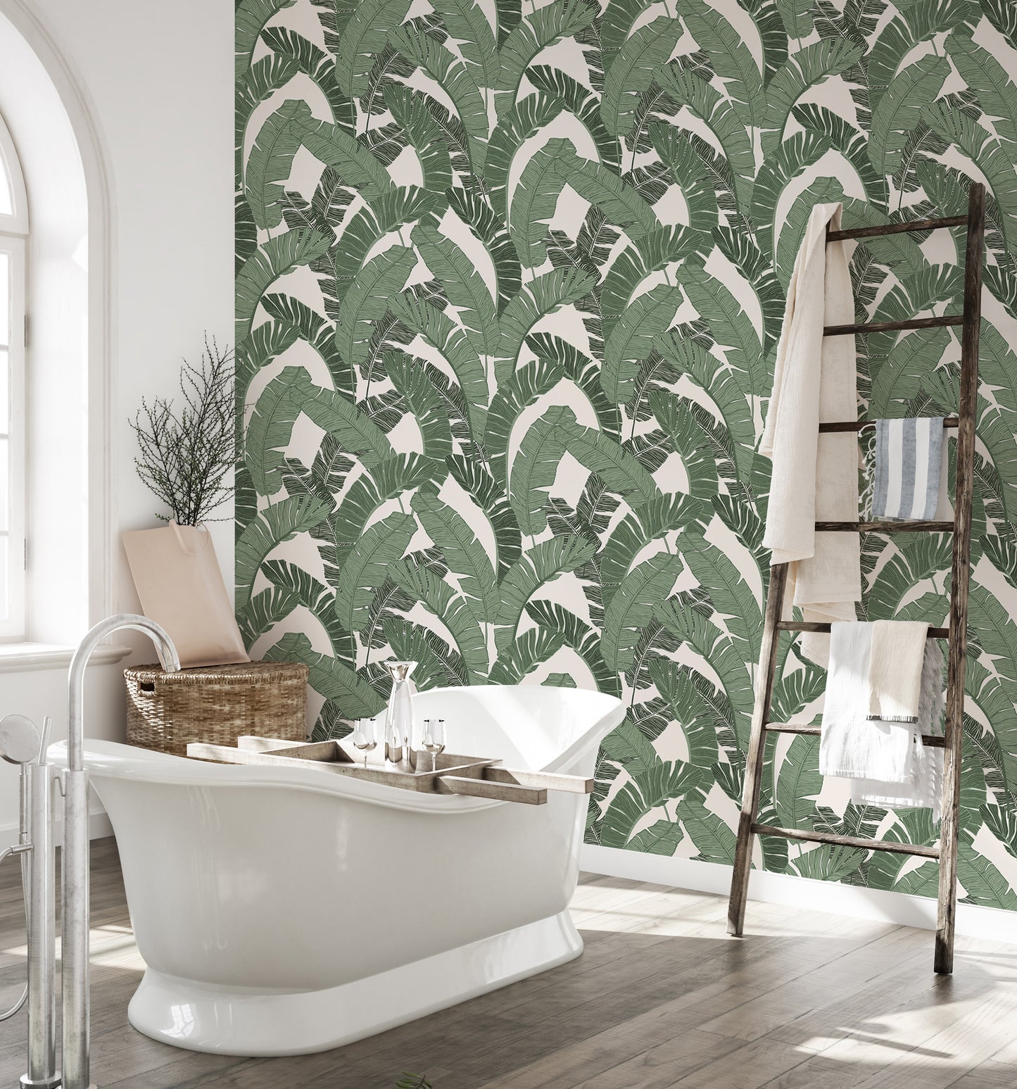 Banana Leaf Green Color Repeat Pattern Wallpaper