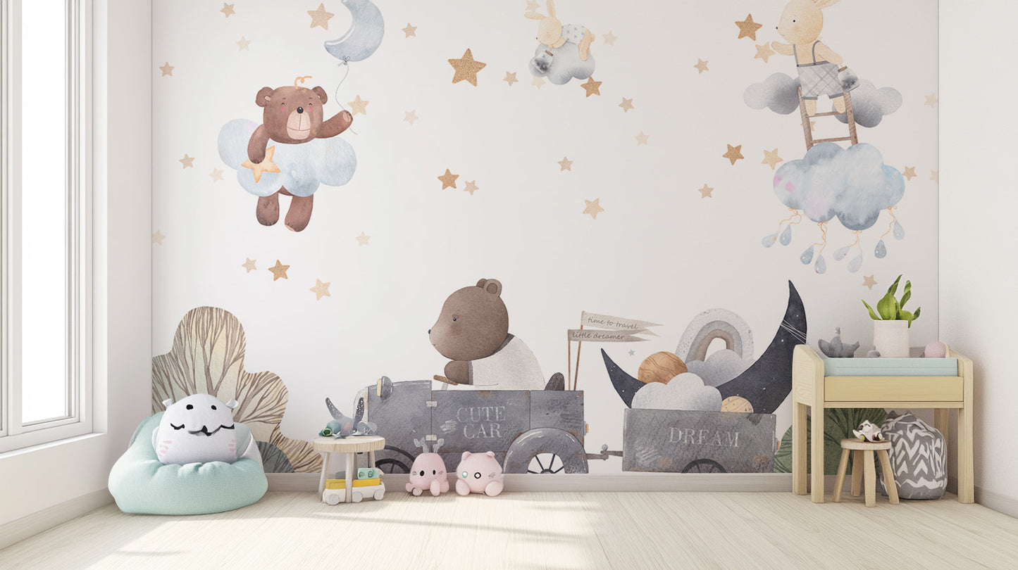 Cloud bears peel-off mural for kids' imaginative rooms