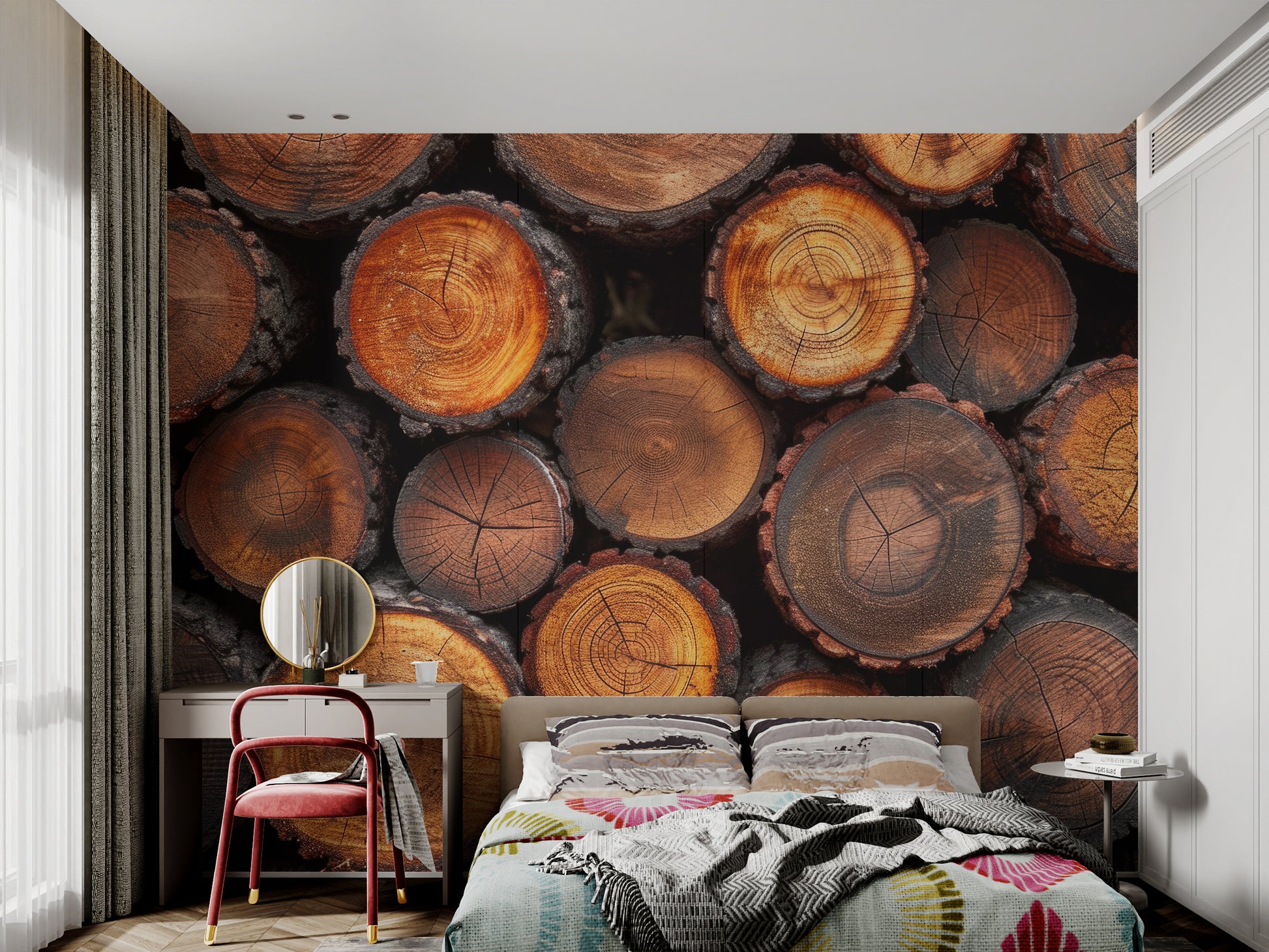 Cozy cabin-style wood wallpaper
