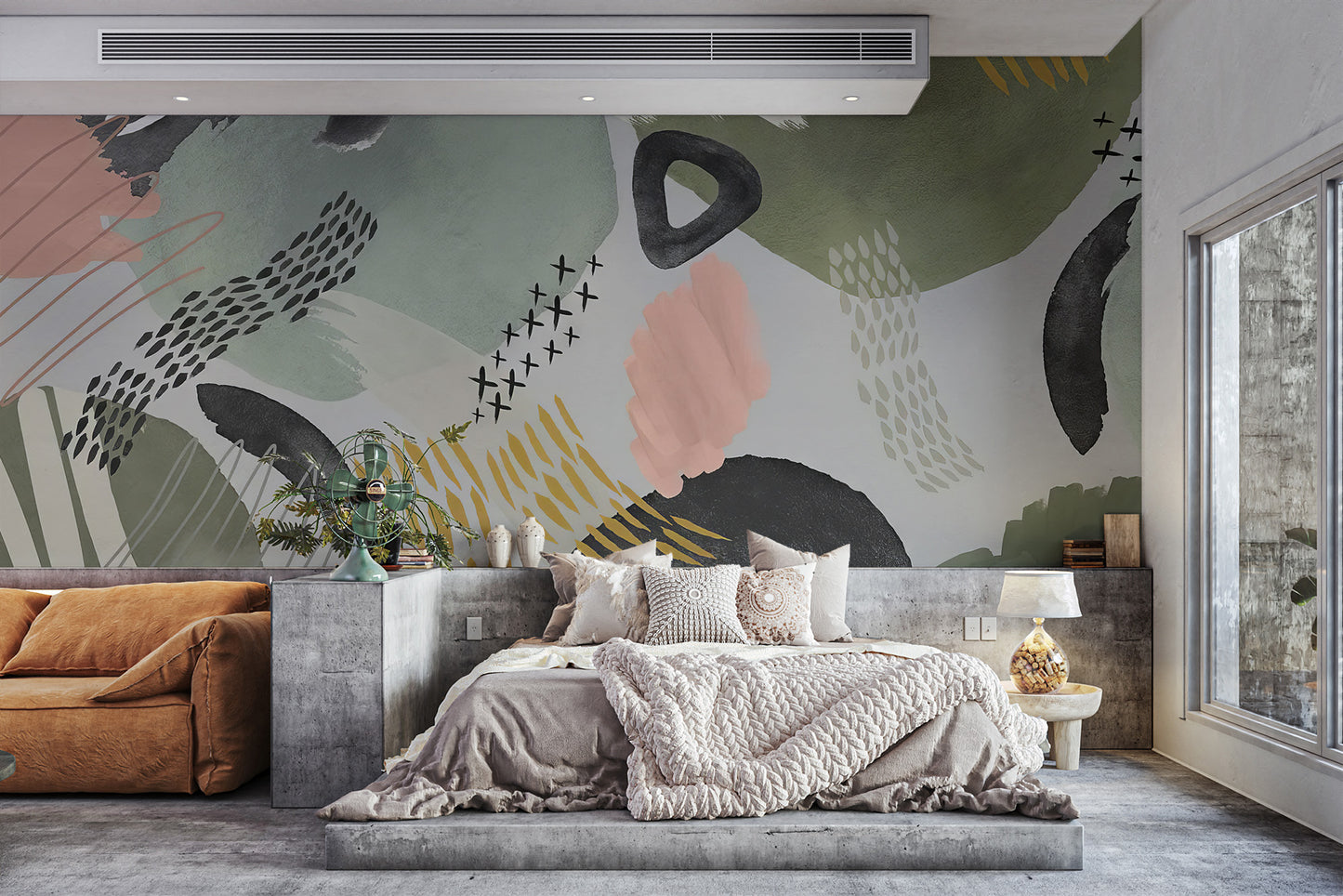 Creative wall mural showcasing layered abstract patterns
