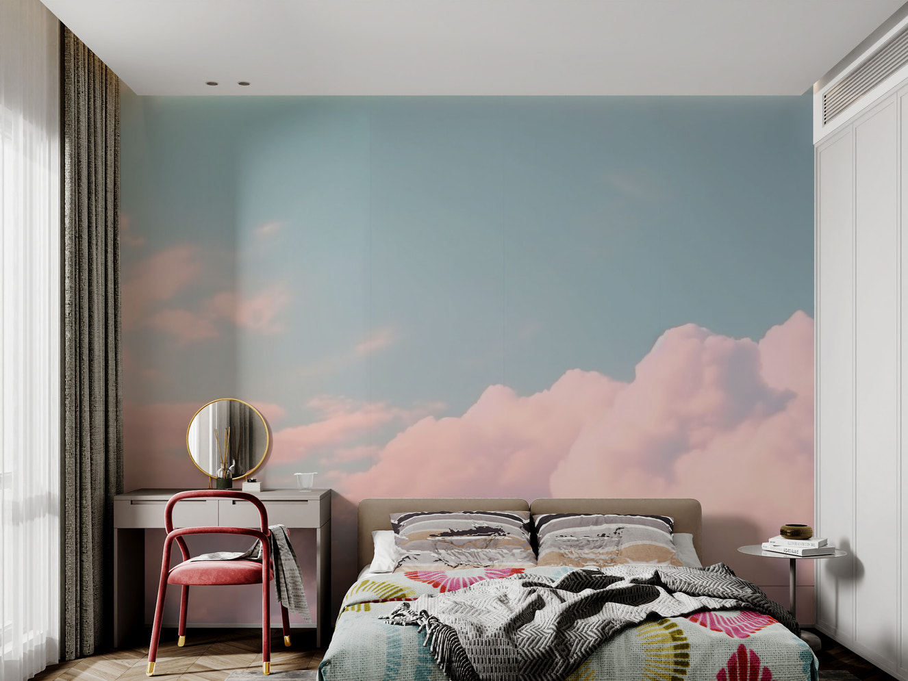 Soft pink cloud wallpaper mural
