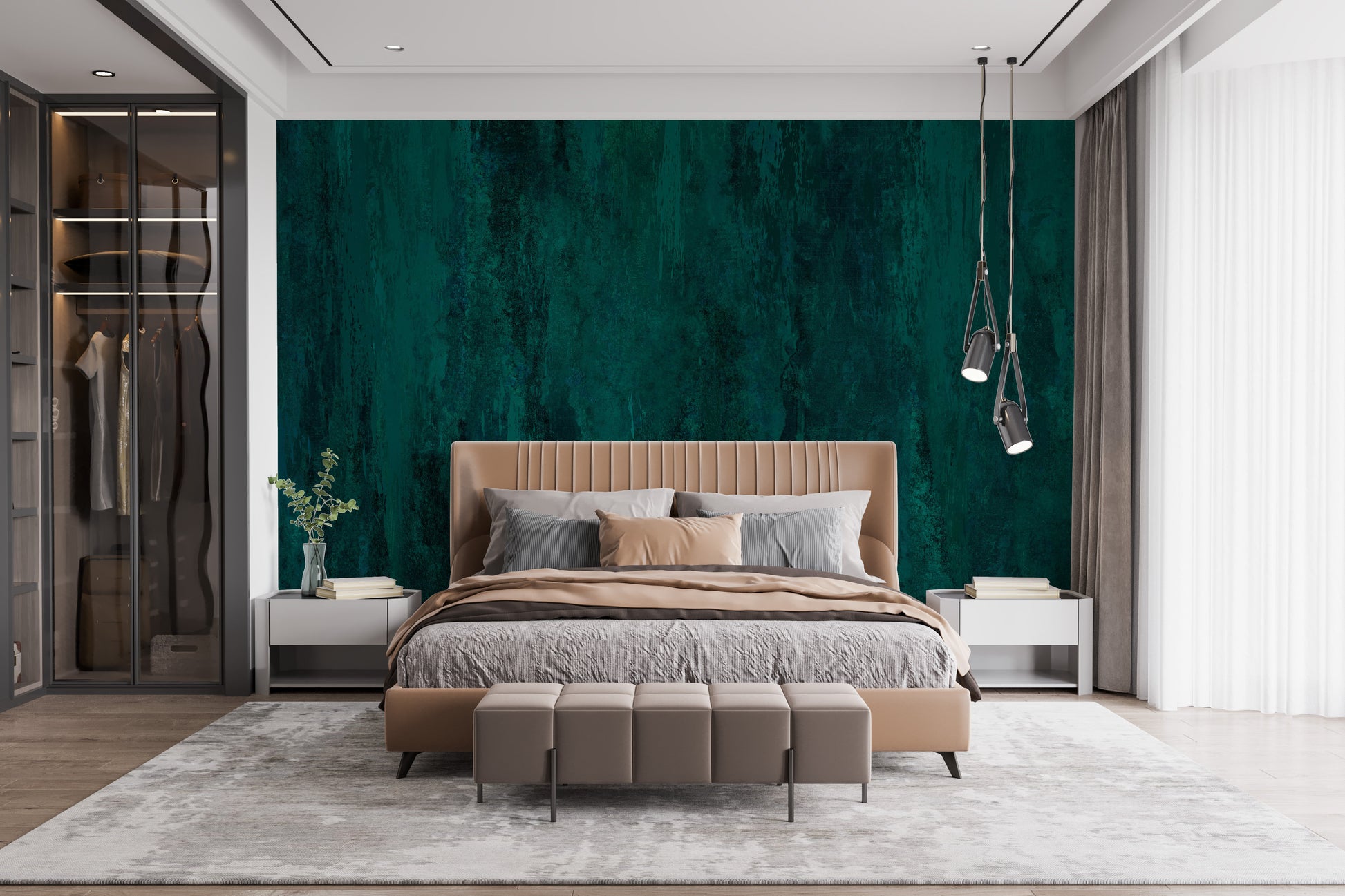 Bold green grunge wall mural with textured, vintage look.
