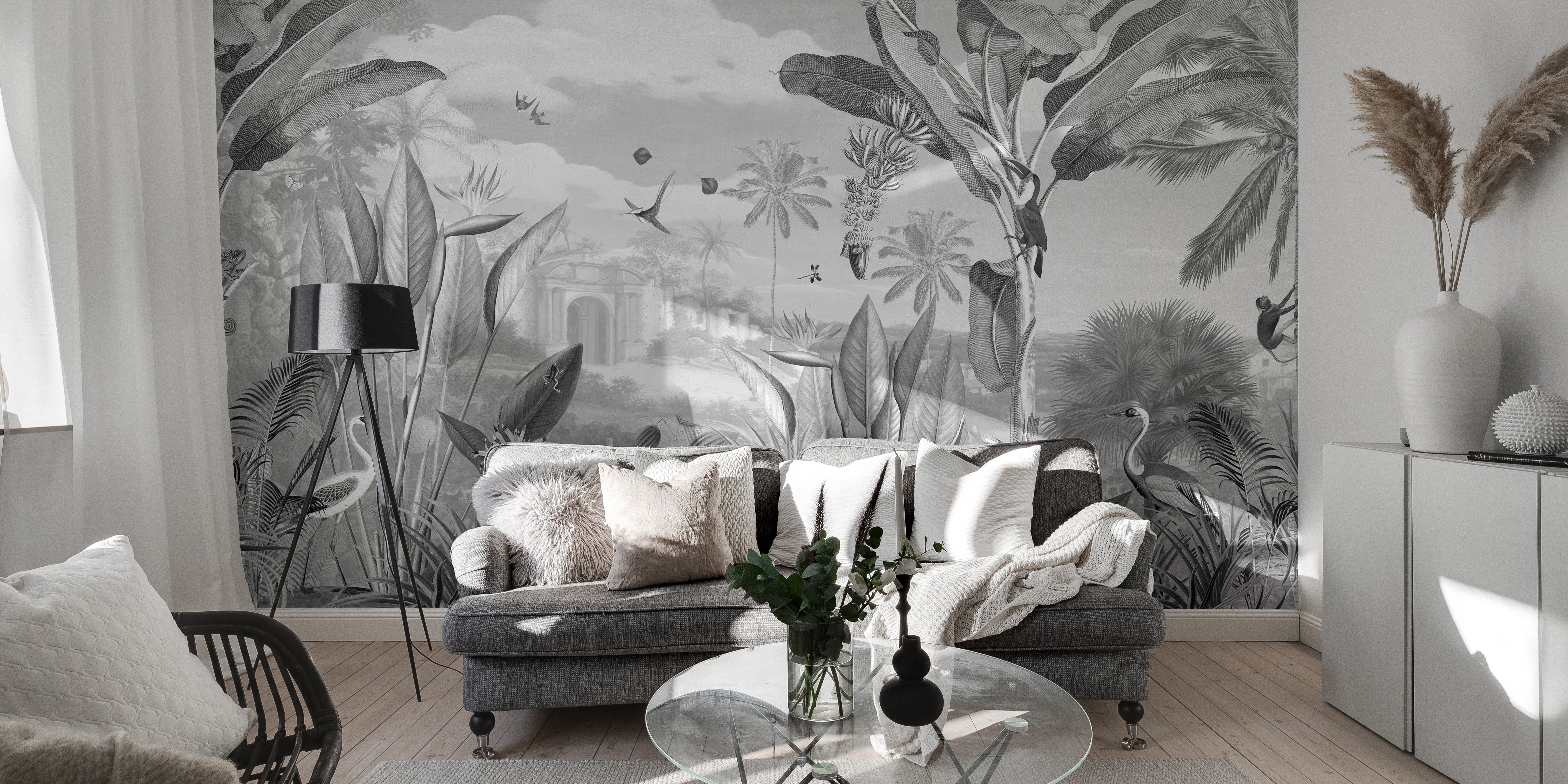 Monochrome flora mural perfect for stylish and modern interiors
