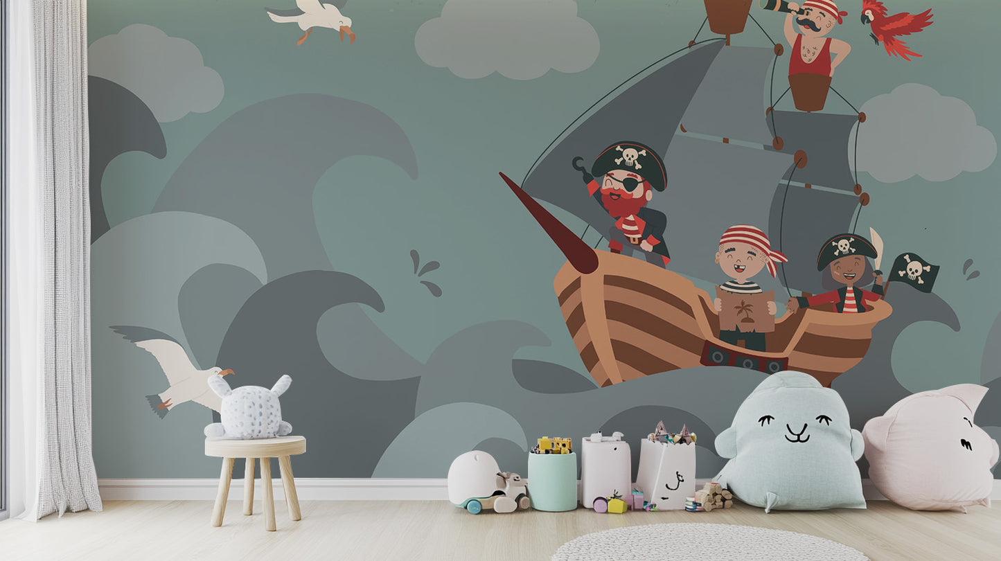 Adventurous Pirate Ship Wallpaper Mural