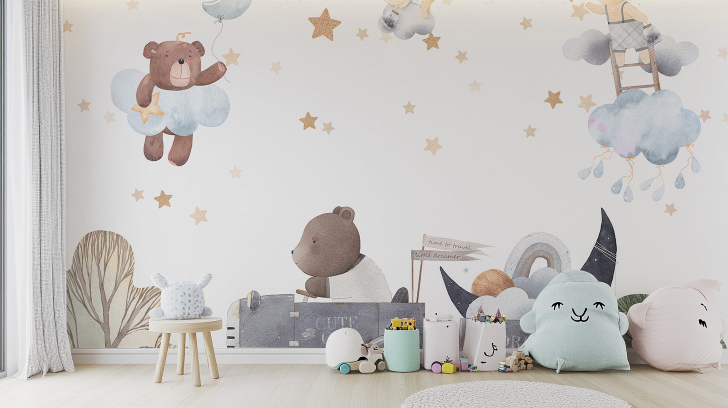 Temporary cloud bears wallpaper for dreamy interiors