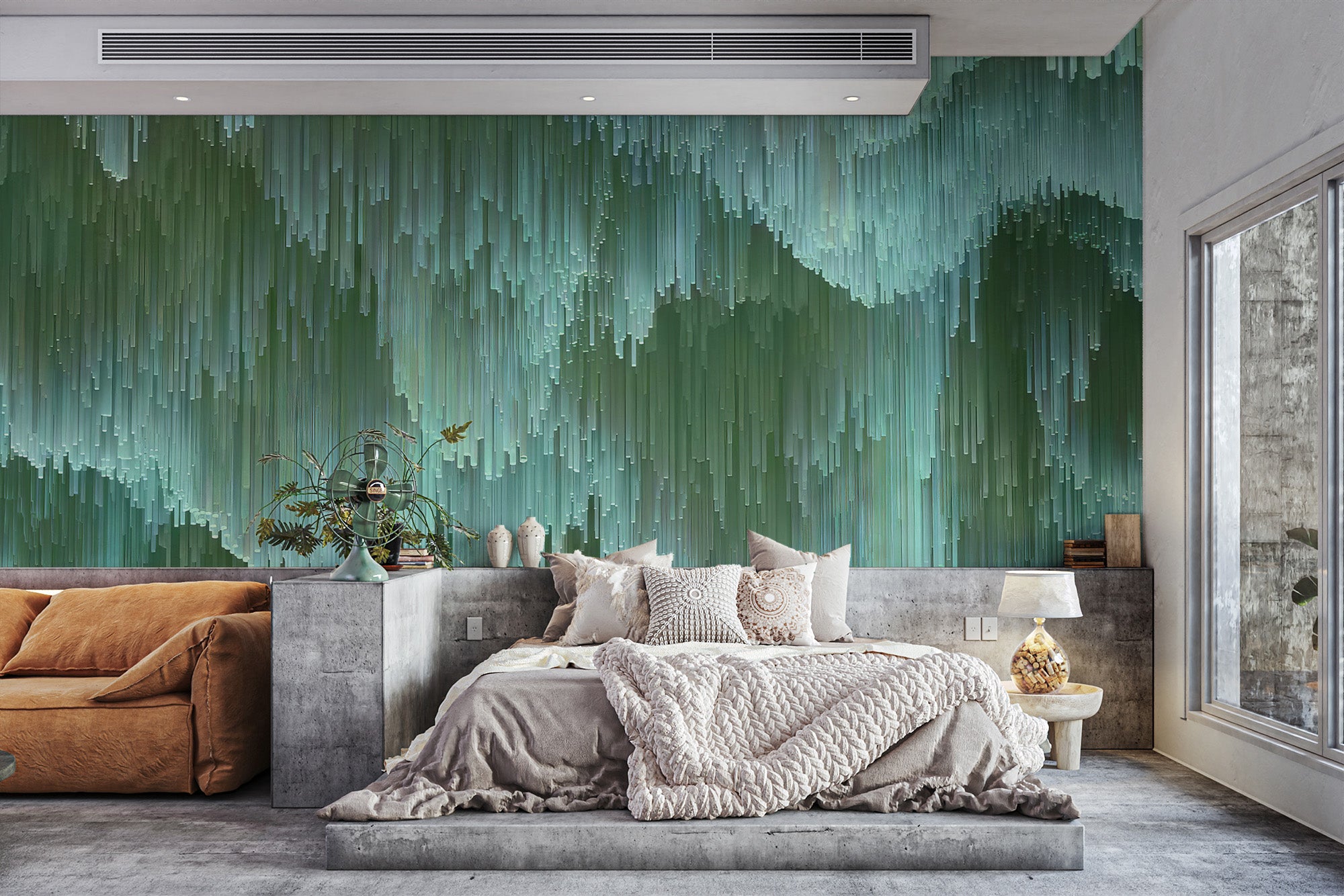 Elegant wallpaper mural with sparkling green crystal effects
