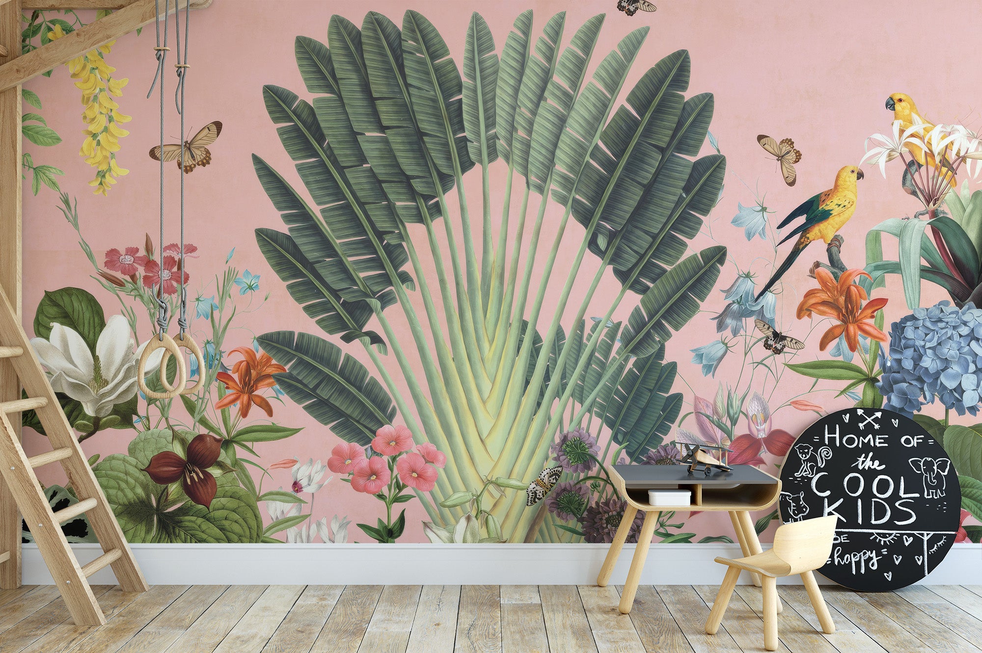 Elegant mural featuring a lush and vibrant botanical garden
