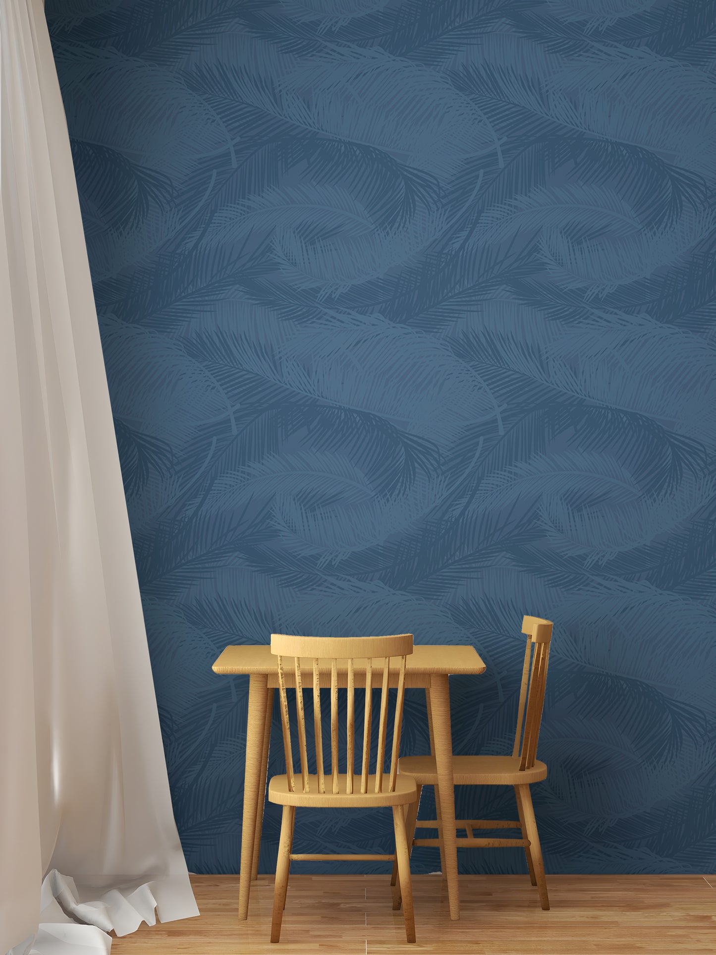 Blue Color Palm Leaves Silhouette Removable Wallpaper