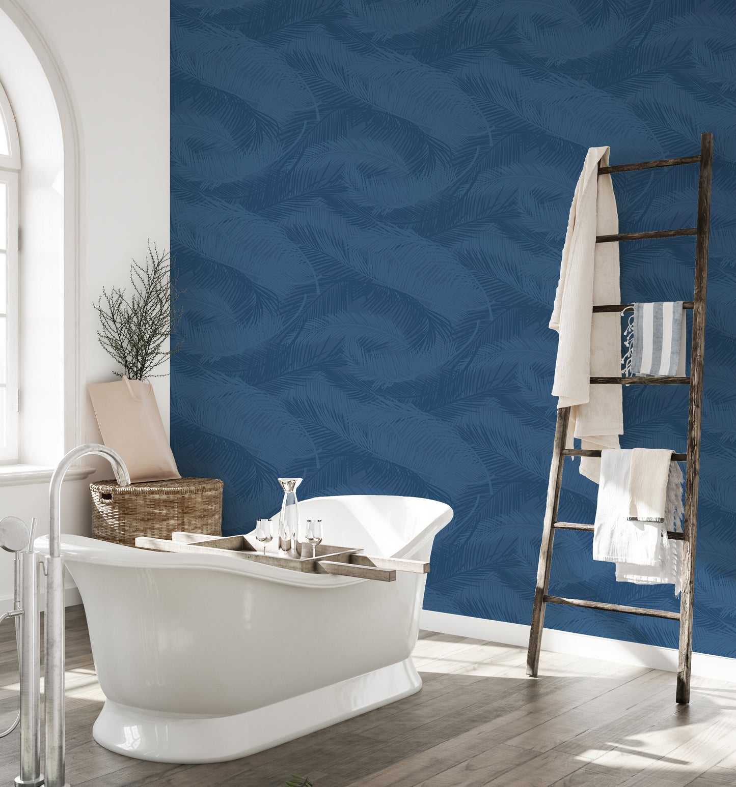 Blue Color Palm Leaves Silhouette Removable Wallpaper