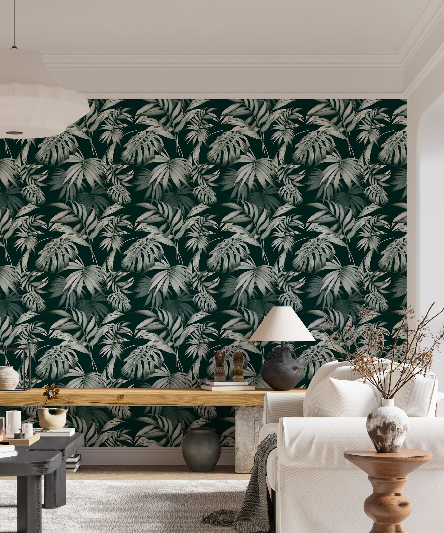 Exotic Jungle Tropical Green Leaves Repeat Wallpaper