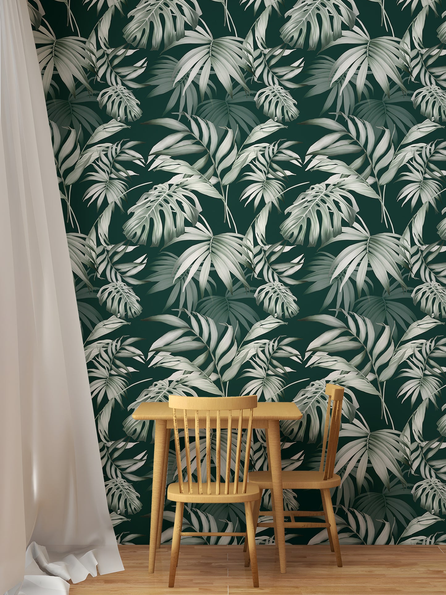 Exotic Jungle Tropical Green Leaves Repeat Wallpaper