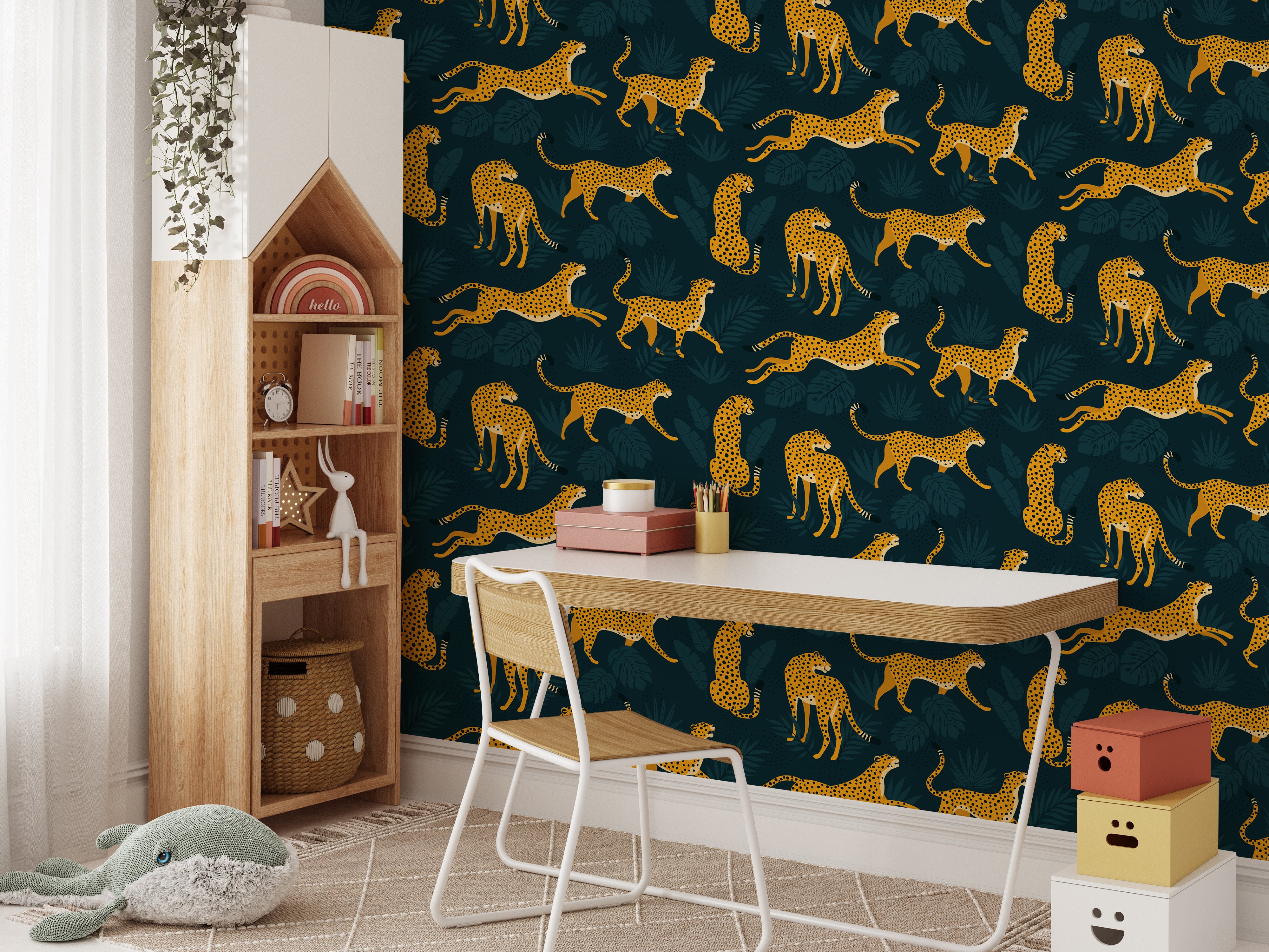 Trendy yellow leopard pattern wallpaper mural
