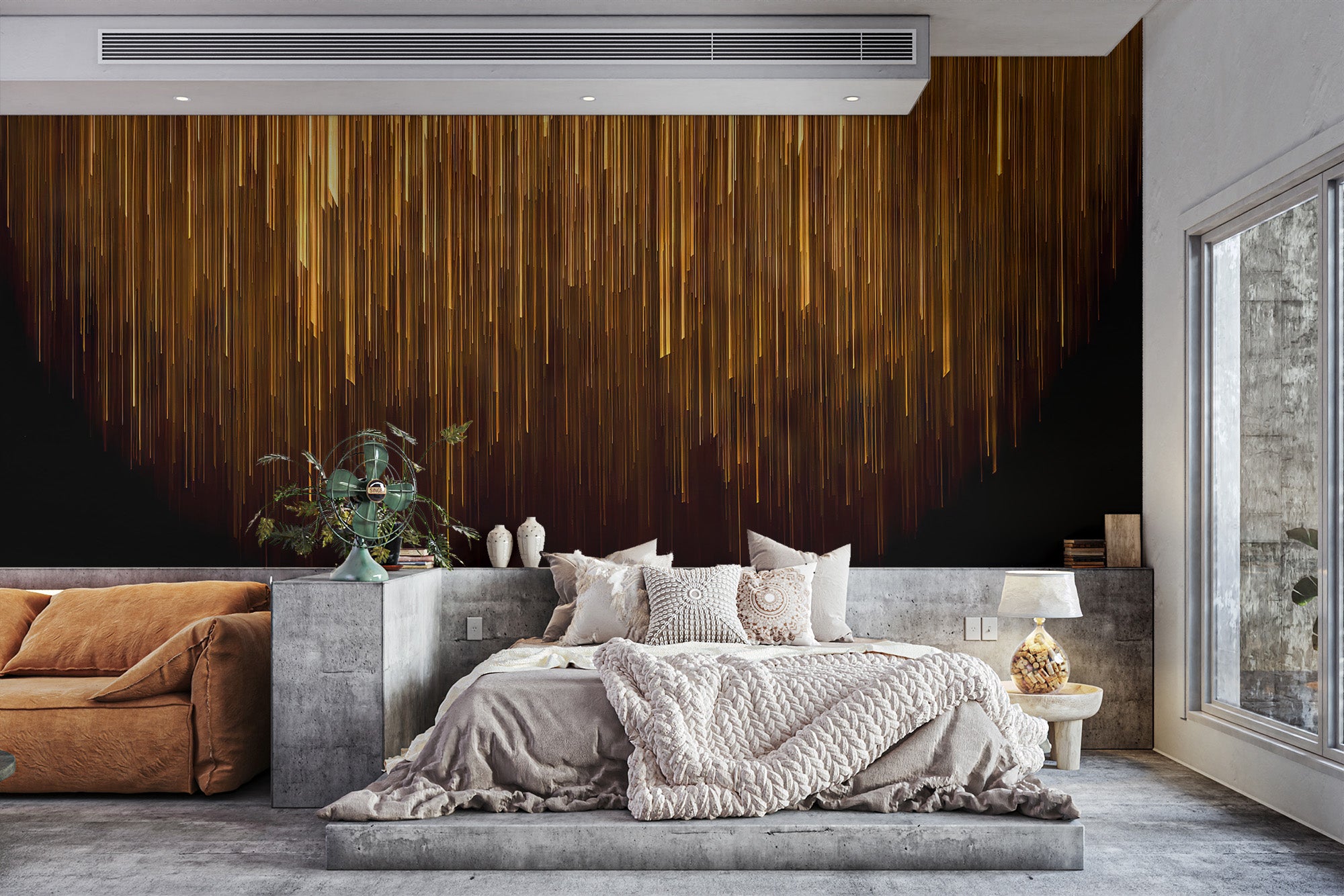 Elegant wallpaper mural showcasing metallic gold linework
