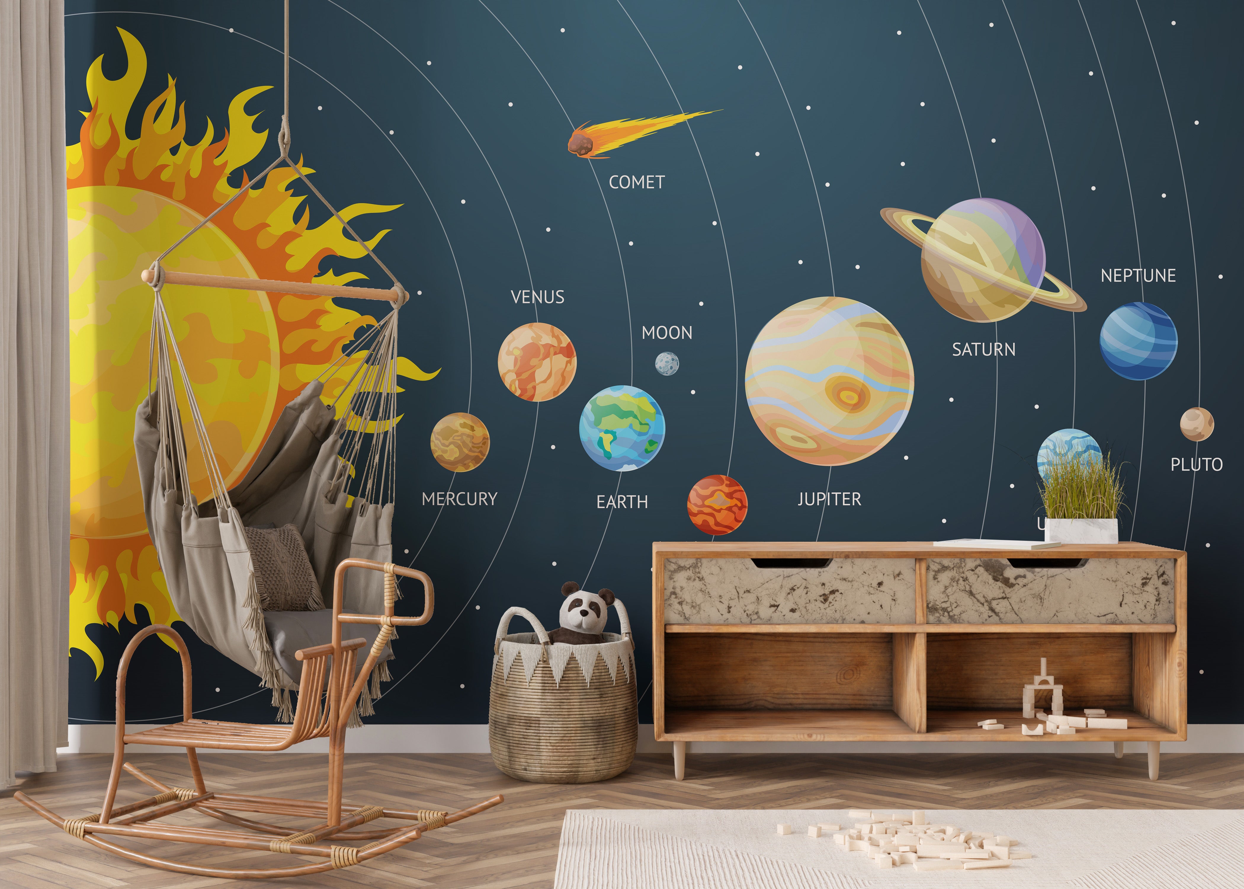 Explore planets with solar wallpaper mural
