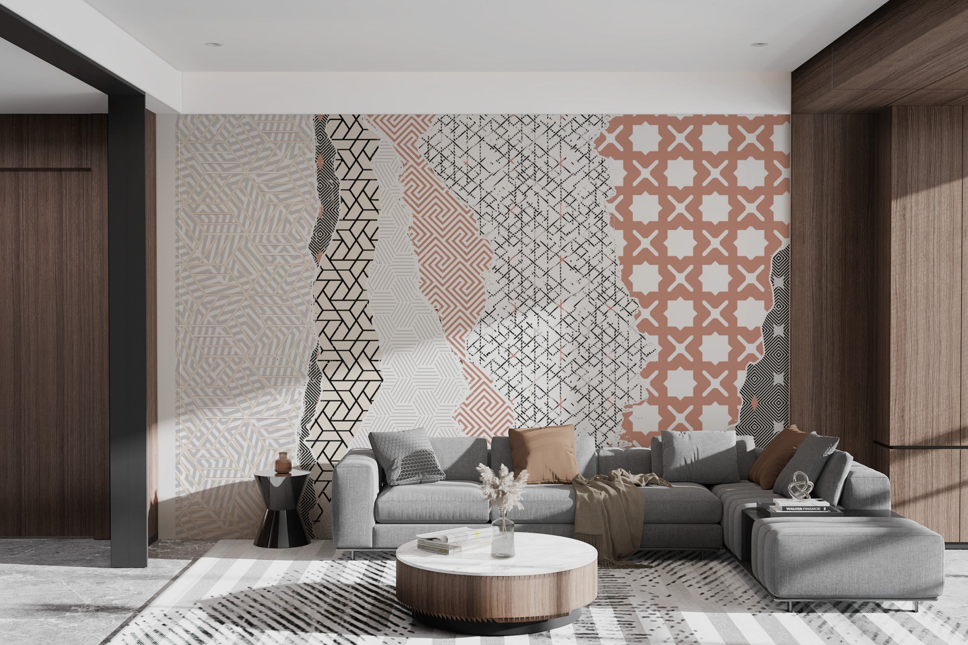 Dynamic wall mural with bold geometric lines