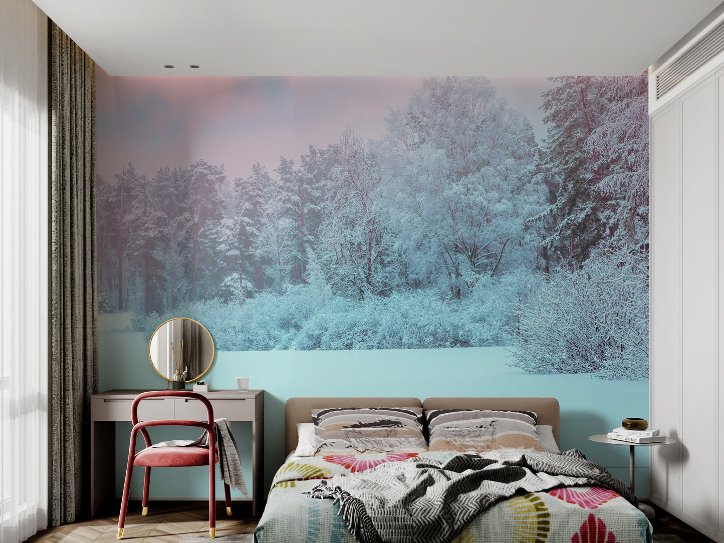 Winter forest wallpaper mural for interiors
